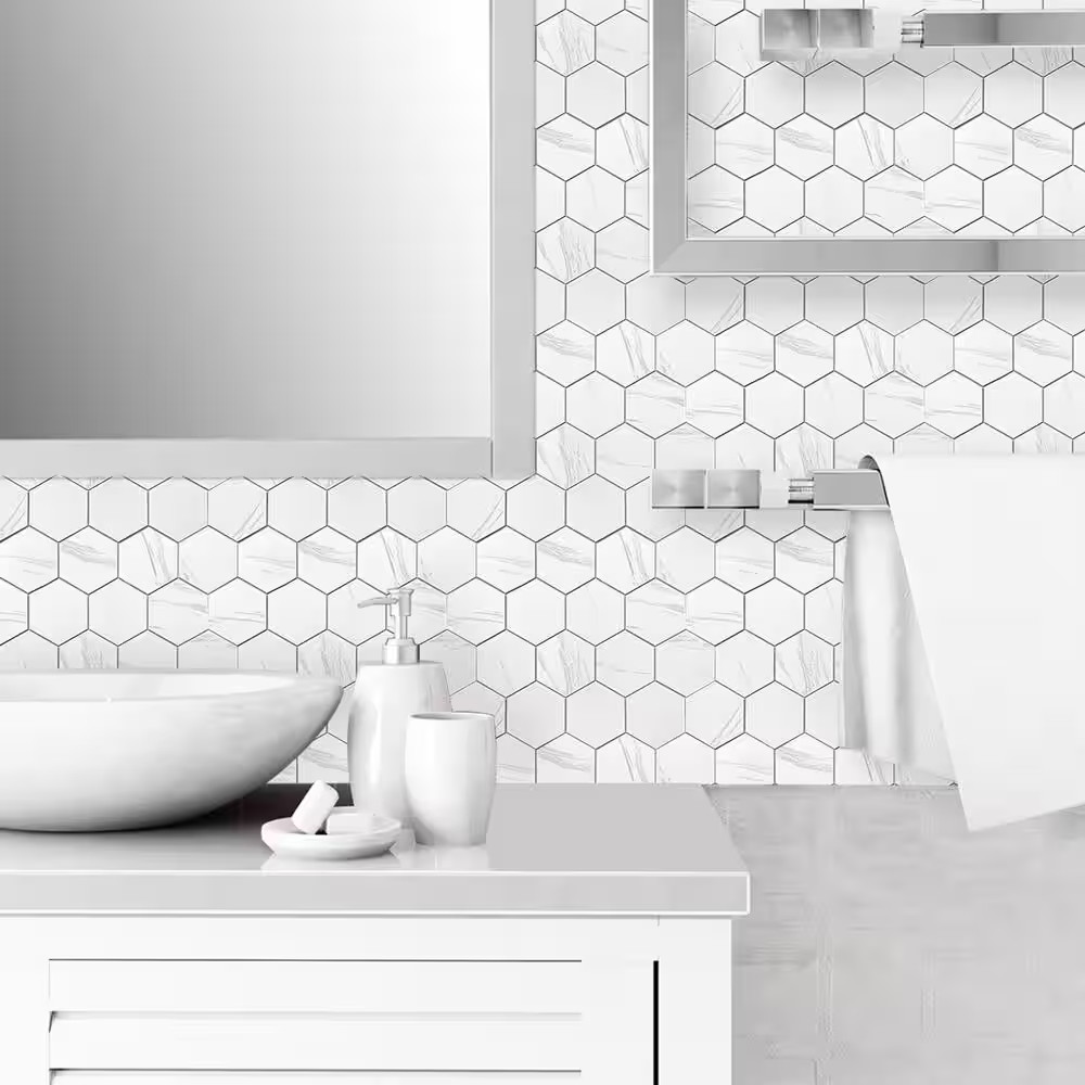 Marble Hex 10.83 In. X 11.81 In. SPC Peel and Stick Backsplash Tile (0.9 Sq. Ft.
