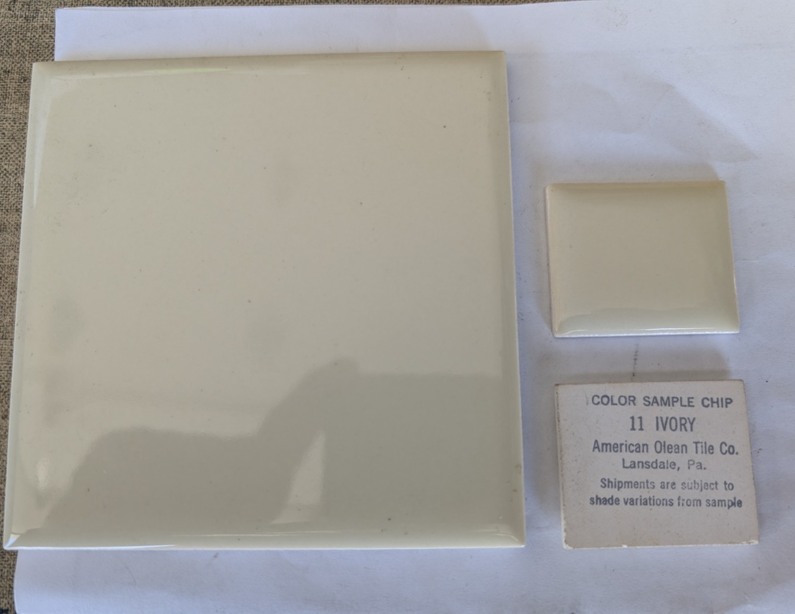 2 pcs American Olean Vintage Ceramic Wall Tile 4 1/4″ Ivory NEW Color #11 1950s