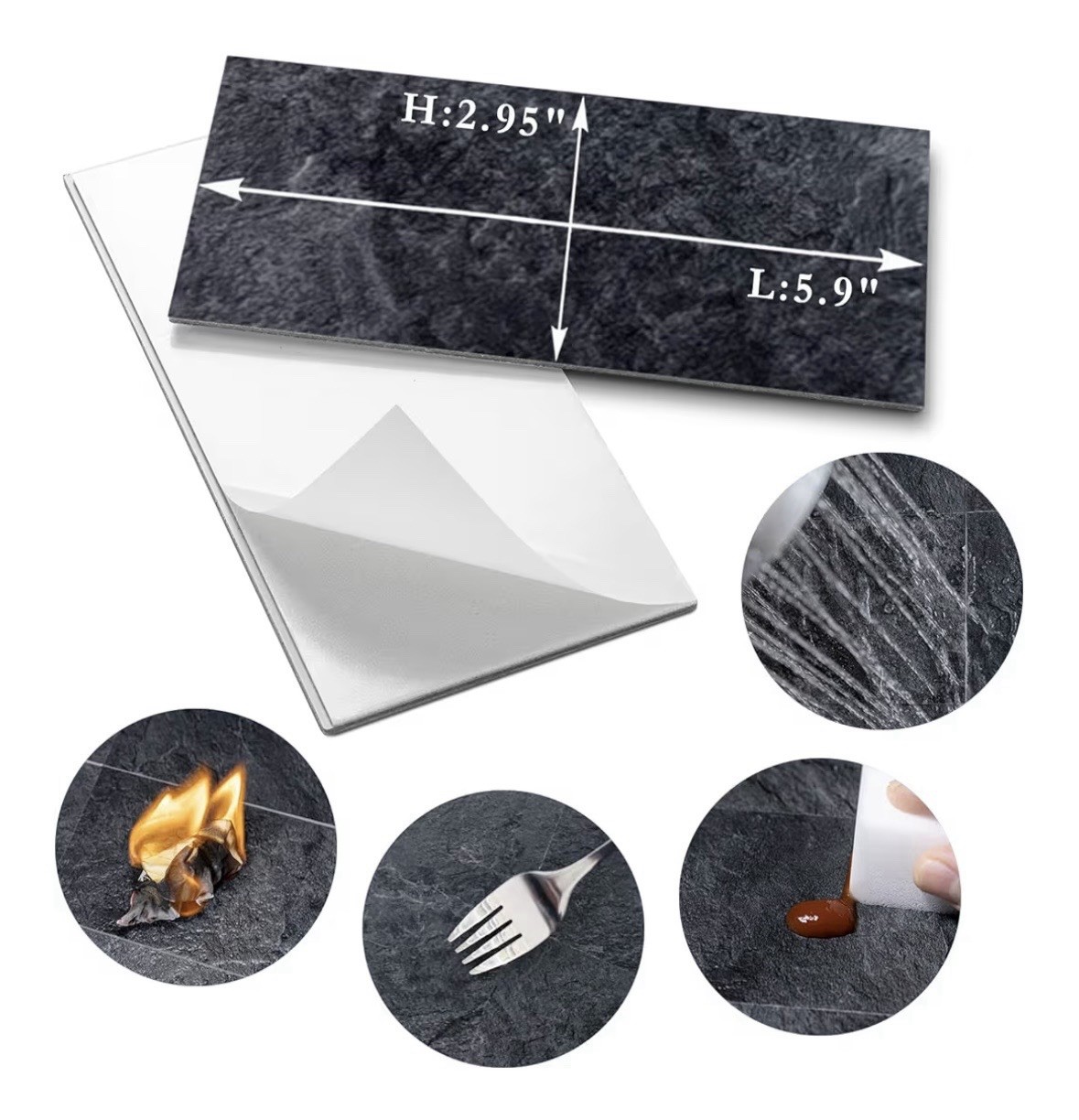 100 Piece Black Slate Peel and Stick Backsplash Wall Tiles, 3″ x 6″ PVC Faux …