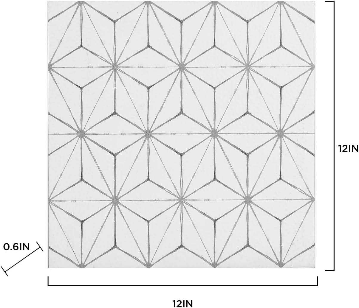 FP2481 Kikko Peel Stick Floor Tiles, White & Off-White