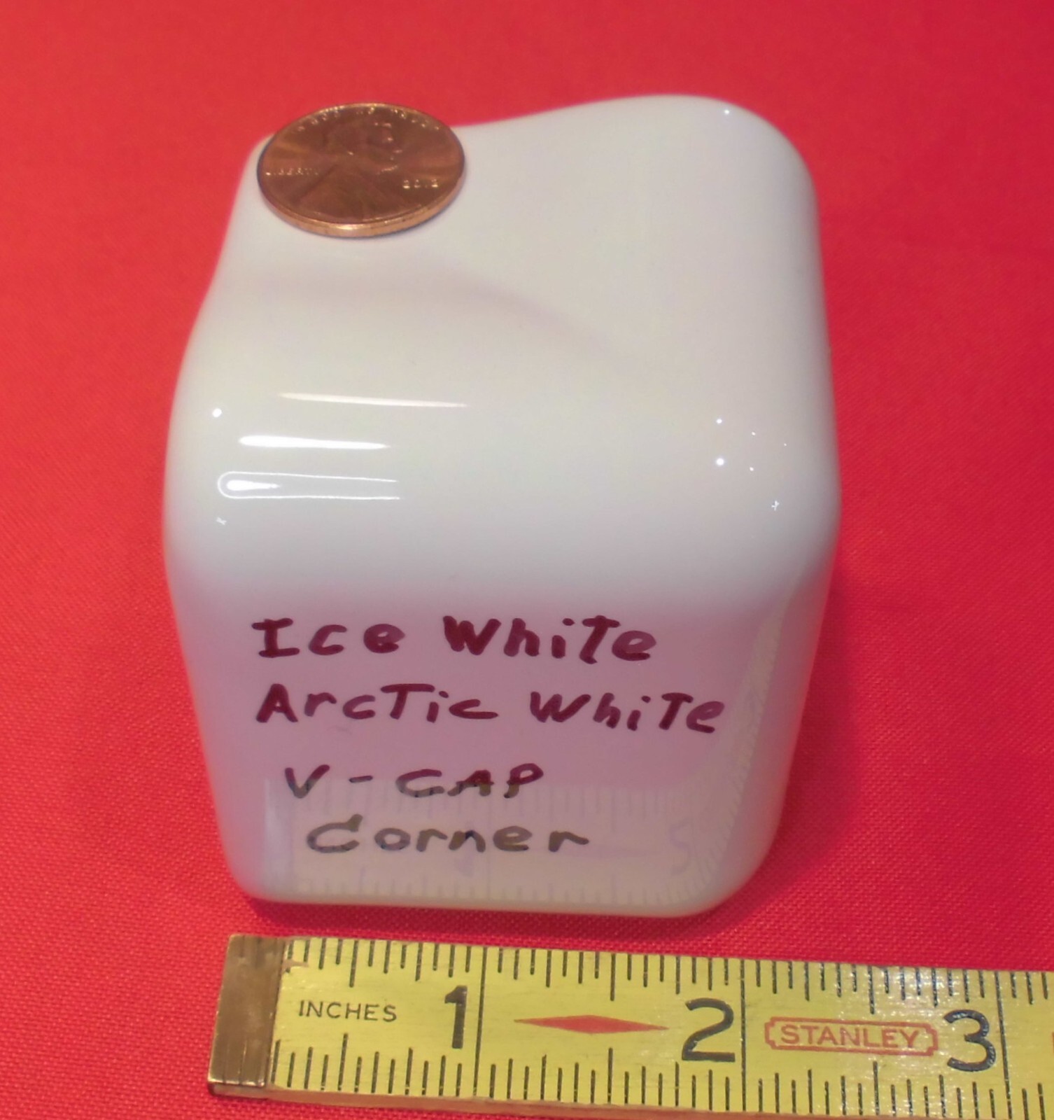 1 pc. Glossy Ice/Arctic White: V Cap Corner Ceramic Trim Tile: Countertop Edging