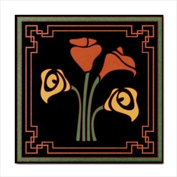 Art Deco Ceramic Tile Set Of 4 Backsplash Tiles 4.25 In