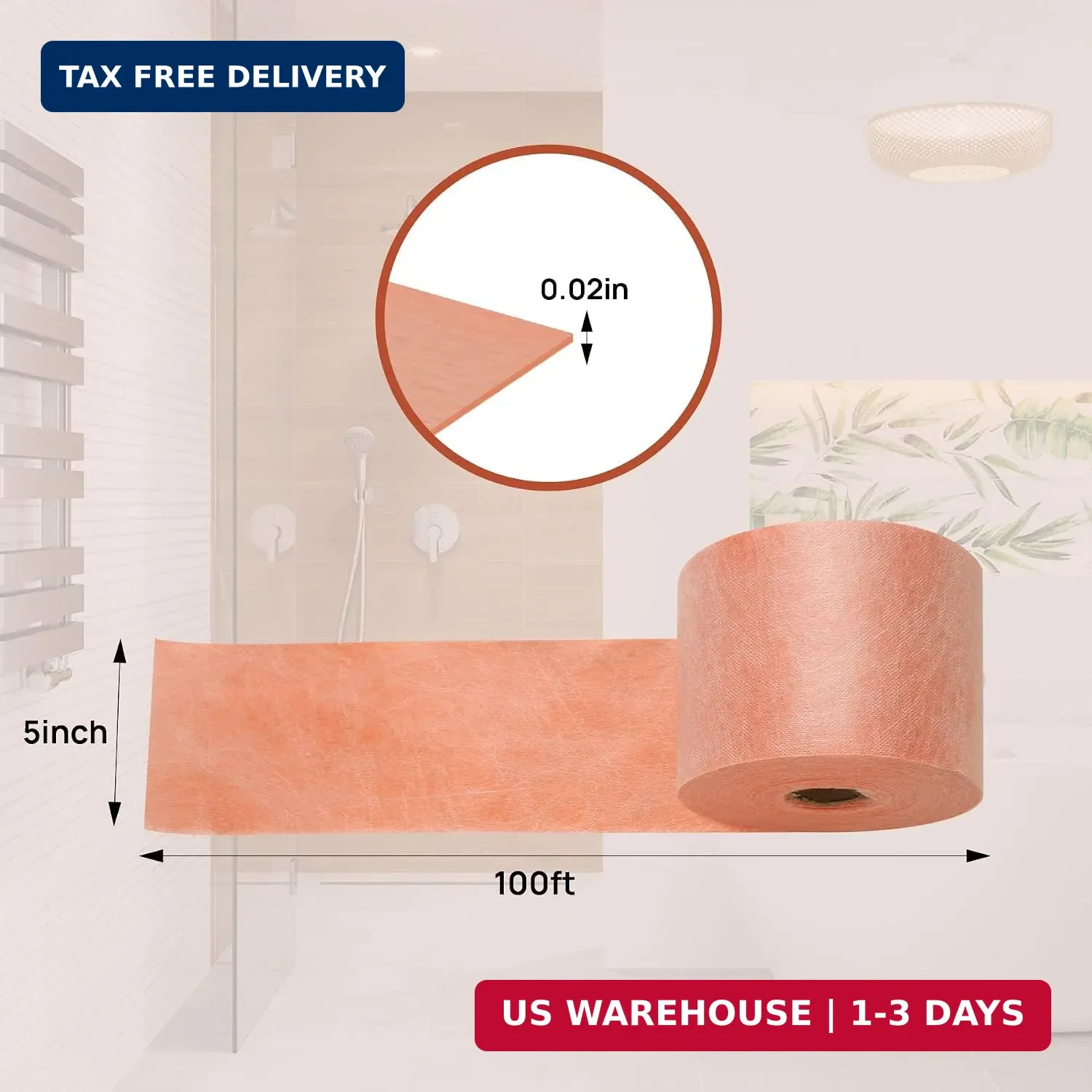Sidasu 100FT Shower Waterproofing Membrane Roll, 5 Inch Wide | 20 Mil Profession