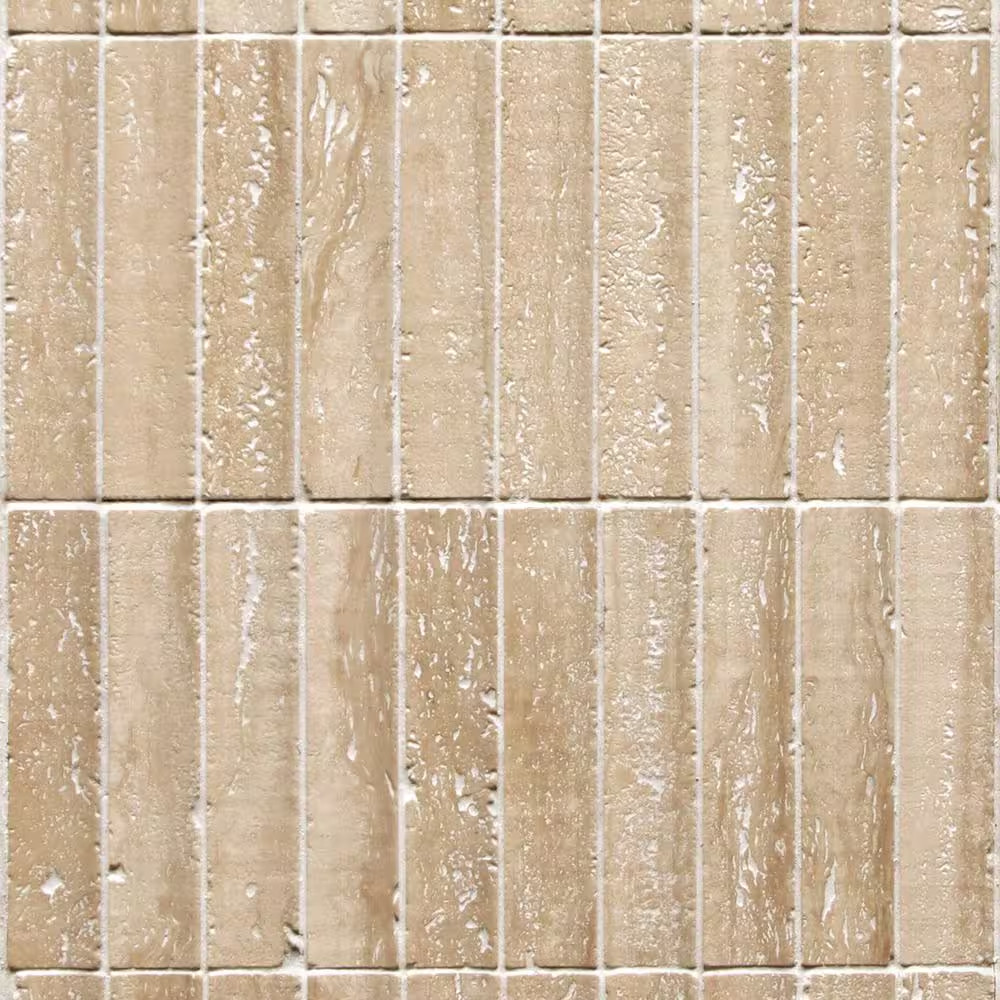 Stacked Travertine 11 In. X 12 In. Honed Fluted Natural Marble Wall Mosaic Tile