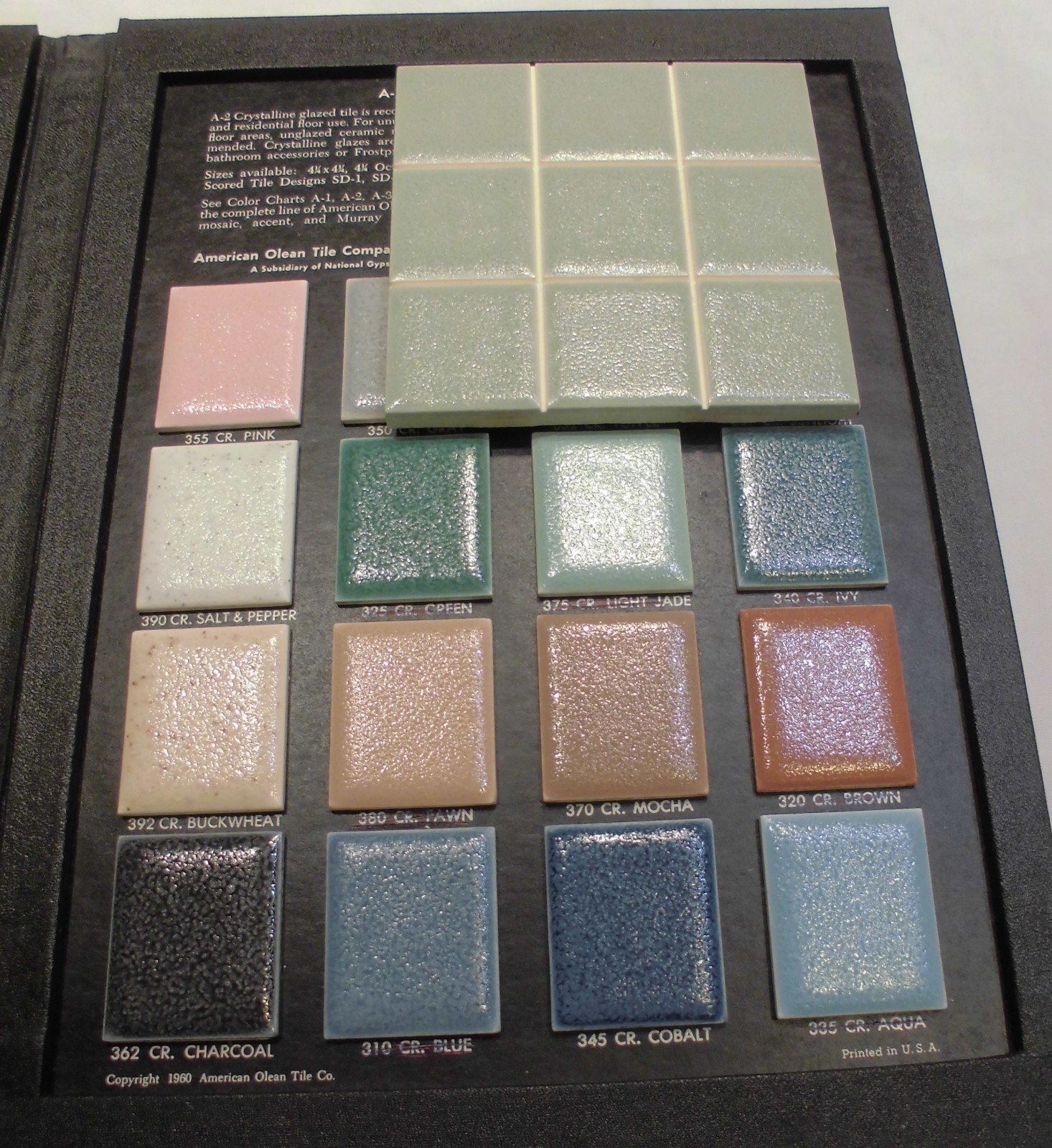 1 pc. Ceramic Tile *Greenest* Scored by American Olean 4-1/4″ (NOS) Crystalline