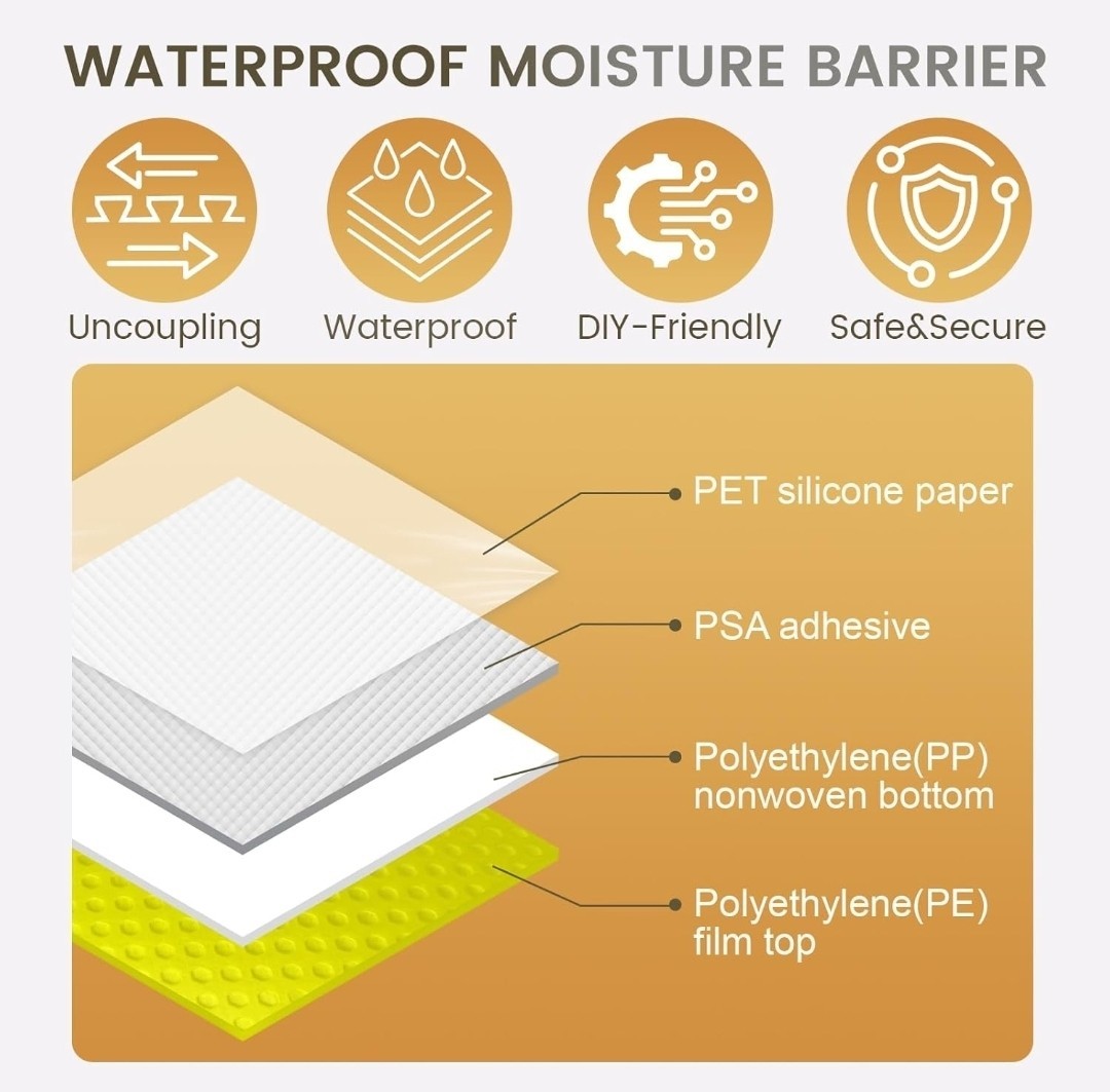 MAXKOSKO 108 Sq Ft Self-Adhesive Uncoupling Membrane, 1/8″ (3 mm) Thick…