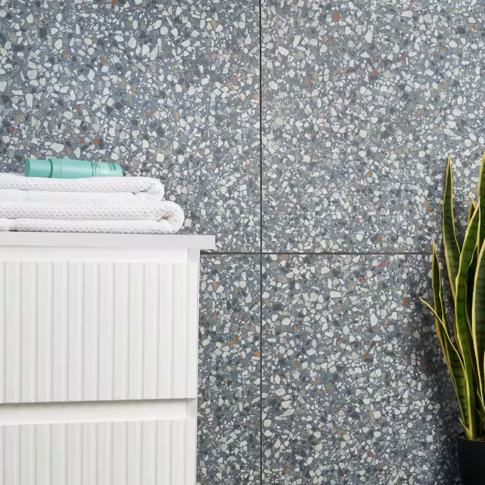 Bryant Ocean Blue 23.4 In. X 23.4 In. Matte Porcelain Terrazzo Look Floor and Wa