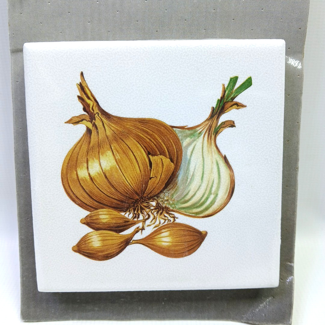 “ONION” 2 Ceramic Tiles 4″ Vintage 4×4 DECO Daltile trimtile 5051 NEW