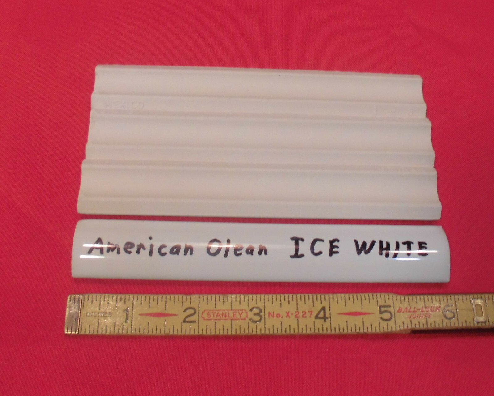 4 pcs. *ICE WHITE* Glossy Ceramic Quarter Round Tiles 1″ X 6″ Corner Tiles