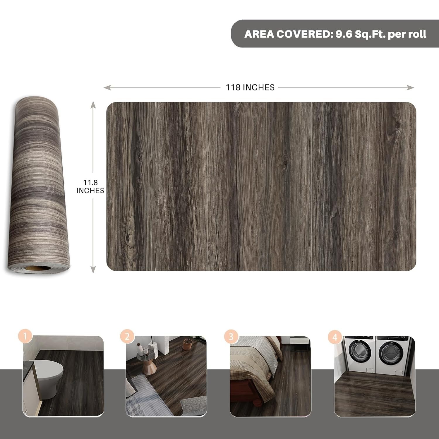 Versatile Wood Grain Peel & Stick Flooring – Durable 11.8” x 9.83 Feet Roll