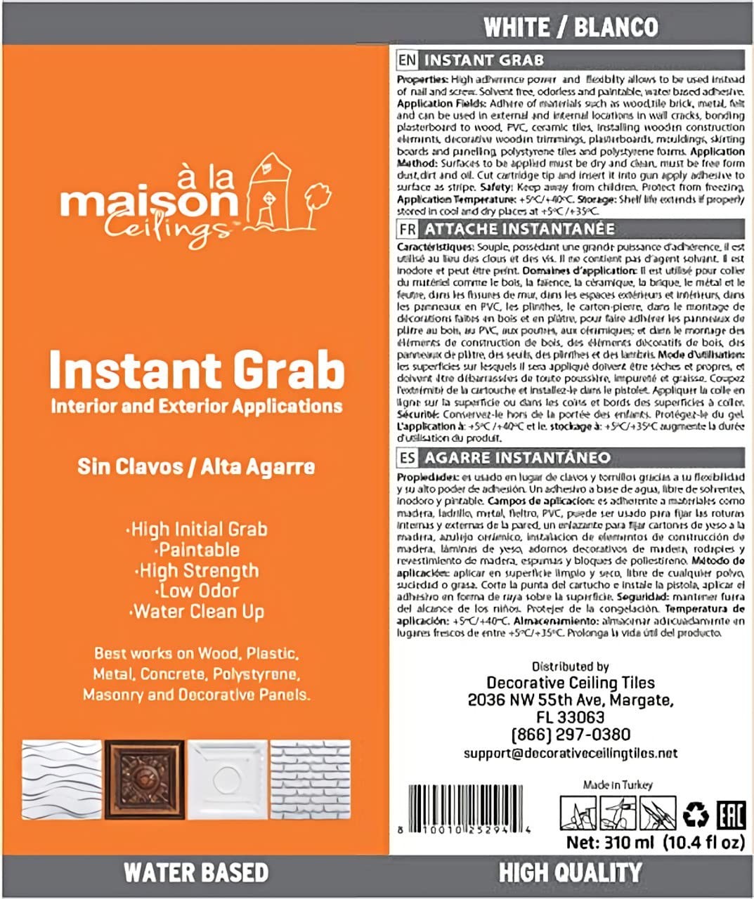 Instant Grab High-Strength White Adhesive – 6-Pack for Multi-Surface Bonding