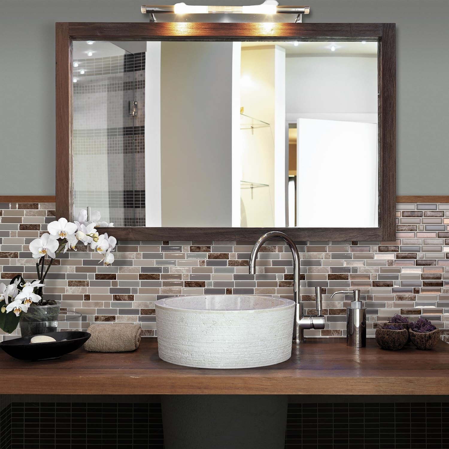 SMART TILES Peel and Stick Backsplash – 5 Sheets of 9.36″ x 9.73″ – 3D Adhesi…