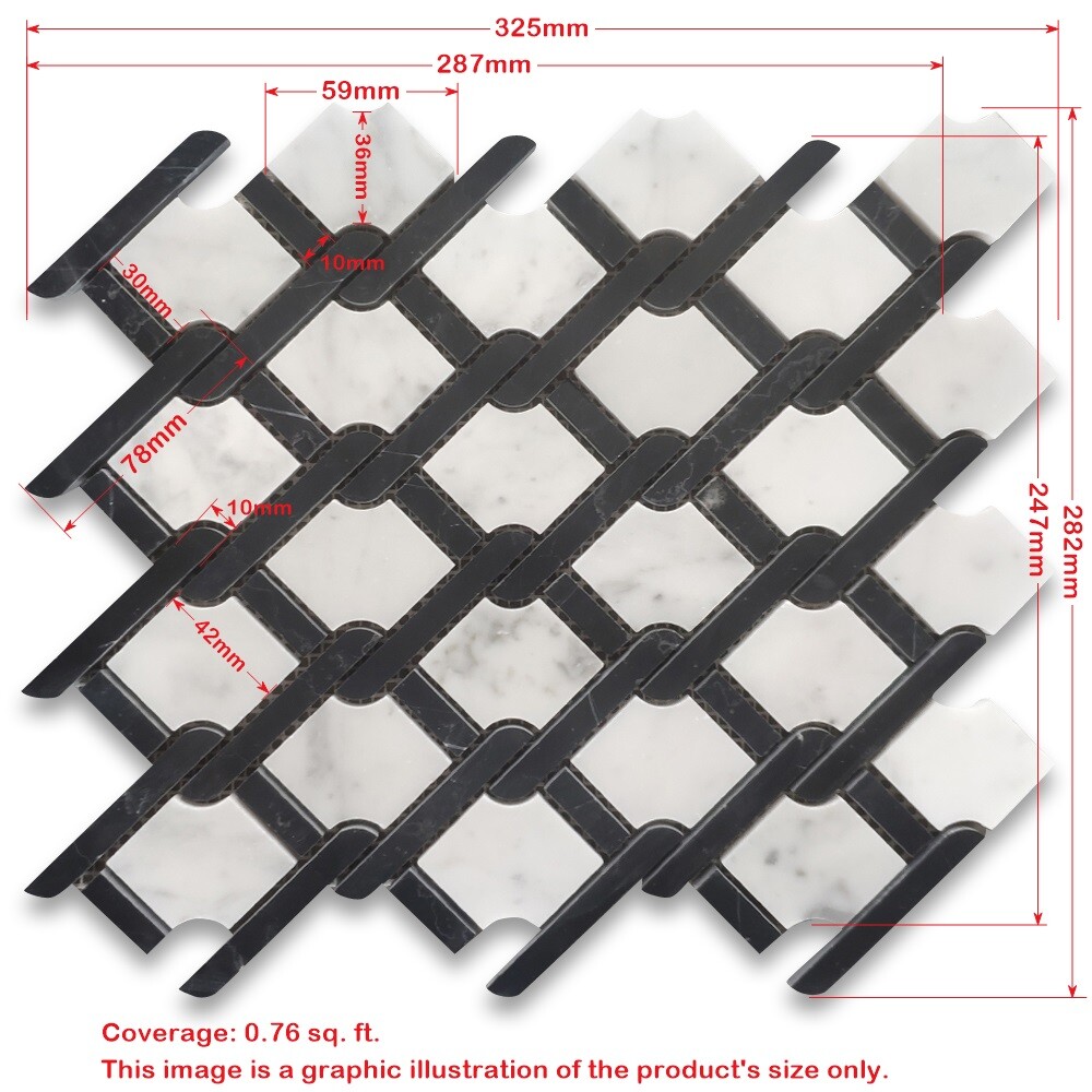 N2D5XP Nero Marquina Black Marble Princess Weave Rope Mosaic Tile White