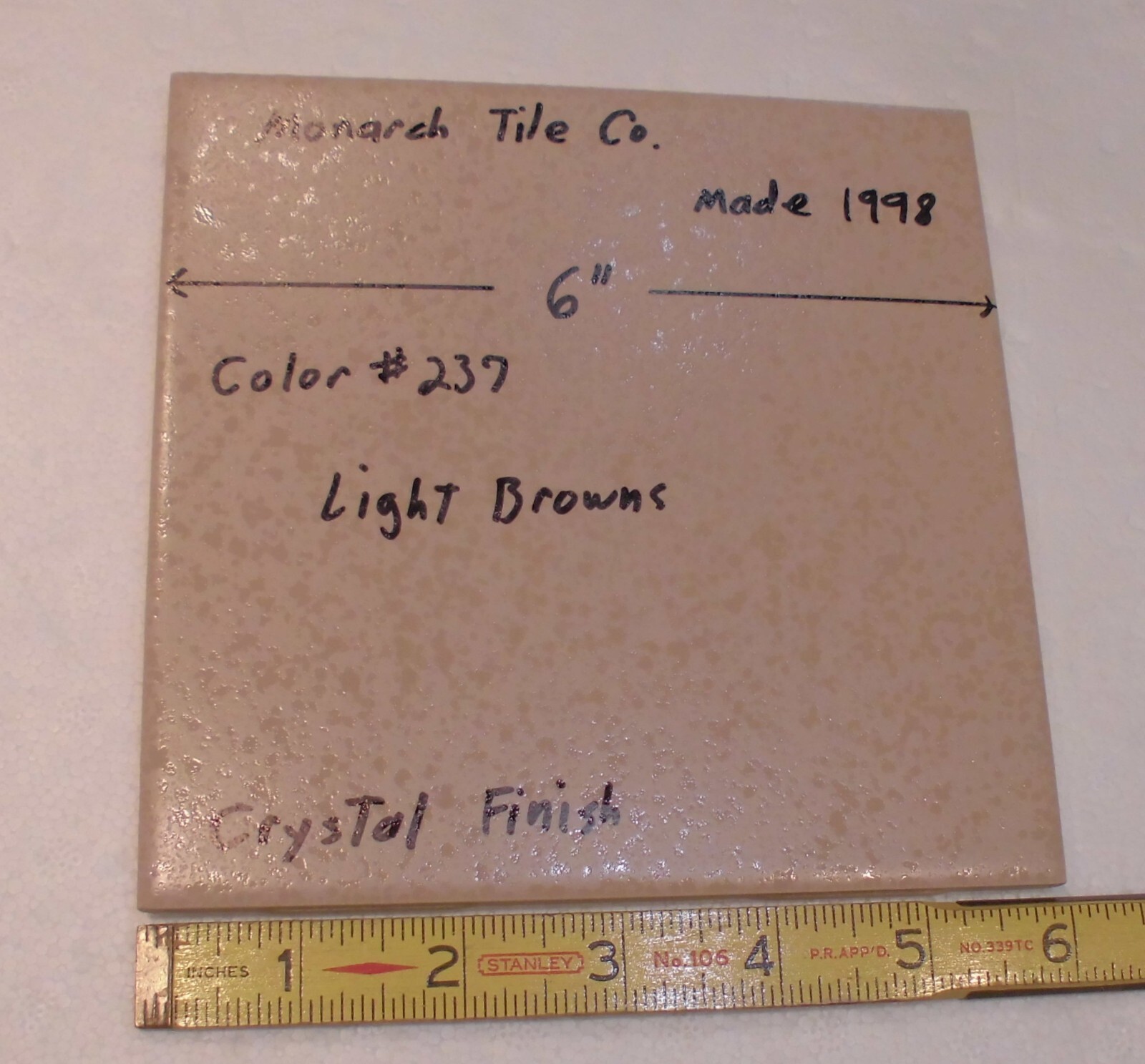 1pc. Light Brown Crystal Finish Ceramic Floor Tile: 6″ X 6″ by Monarch, made USA