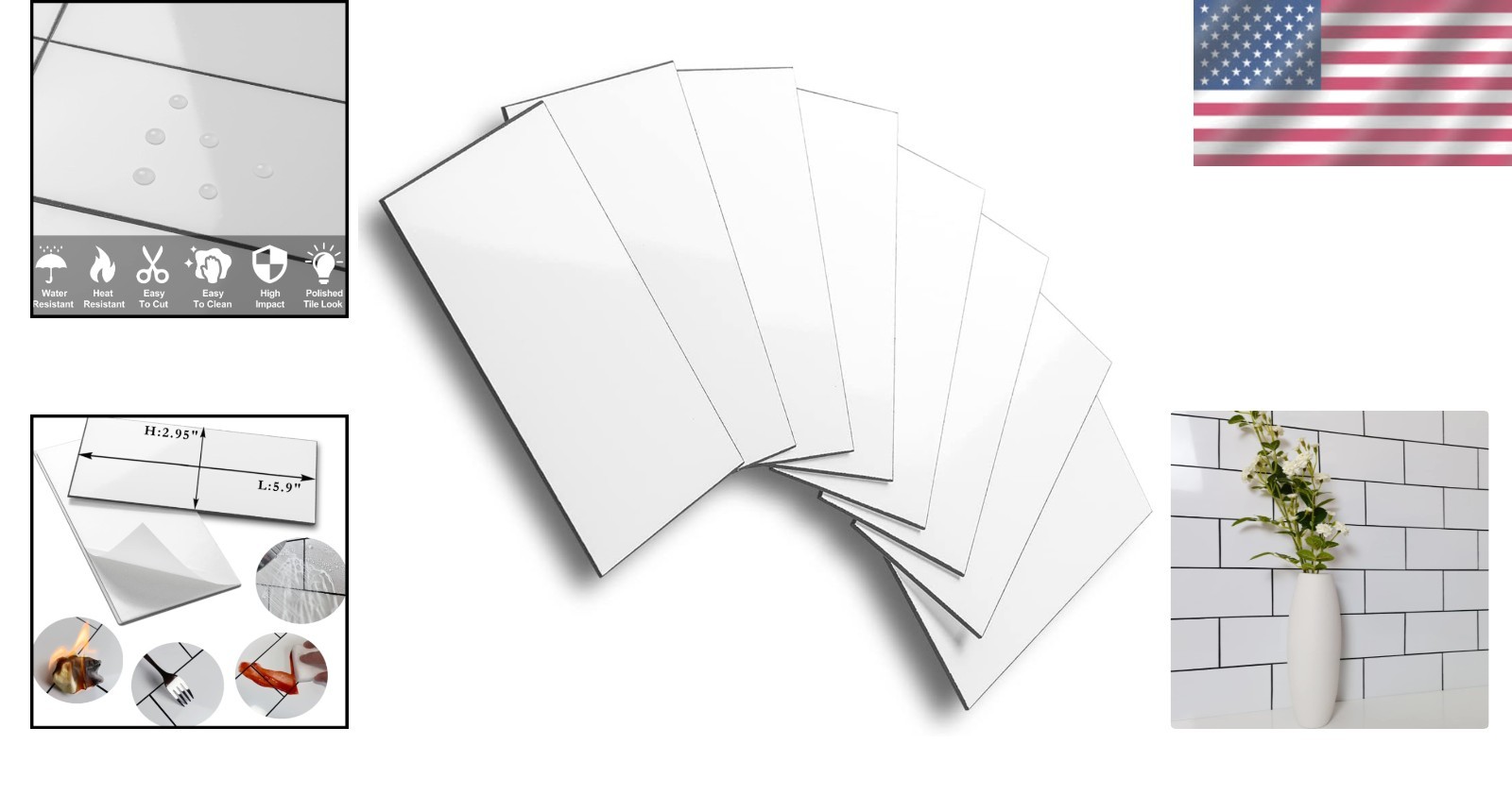 100-Piece Waterproof Subway Peel and Stick Backsplash Tiles – Polished White