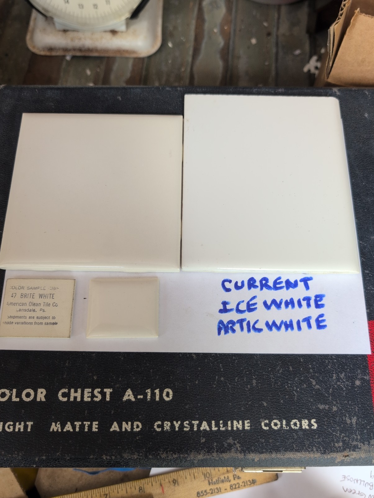 2 pcs American Olean Ceramic Tile Gloss Brite White #47 4-1/4″ 1950s 1960s 70s