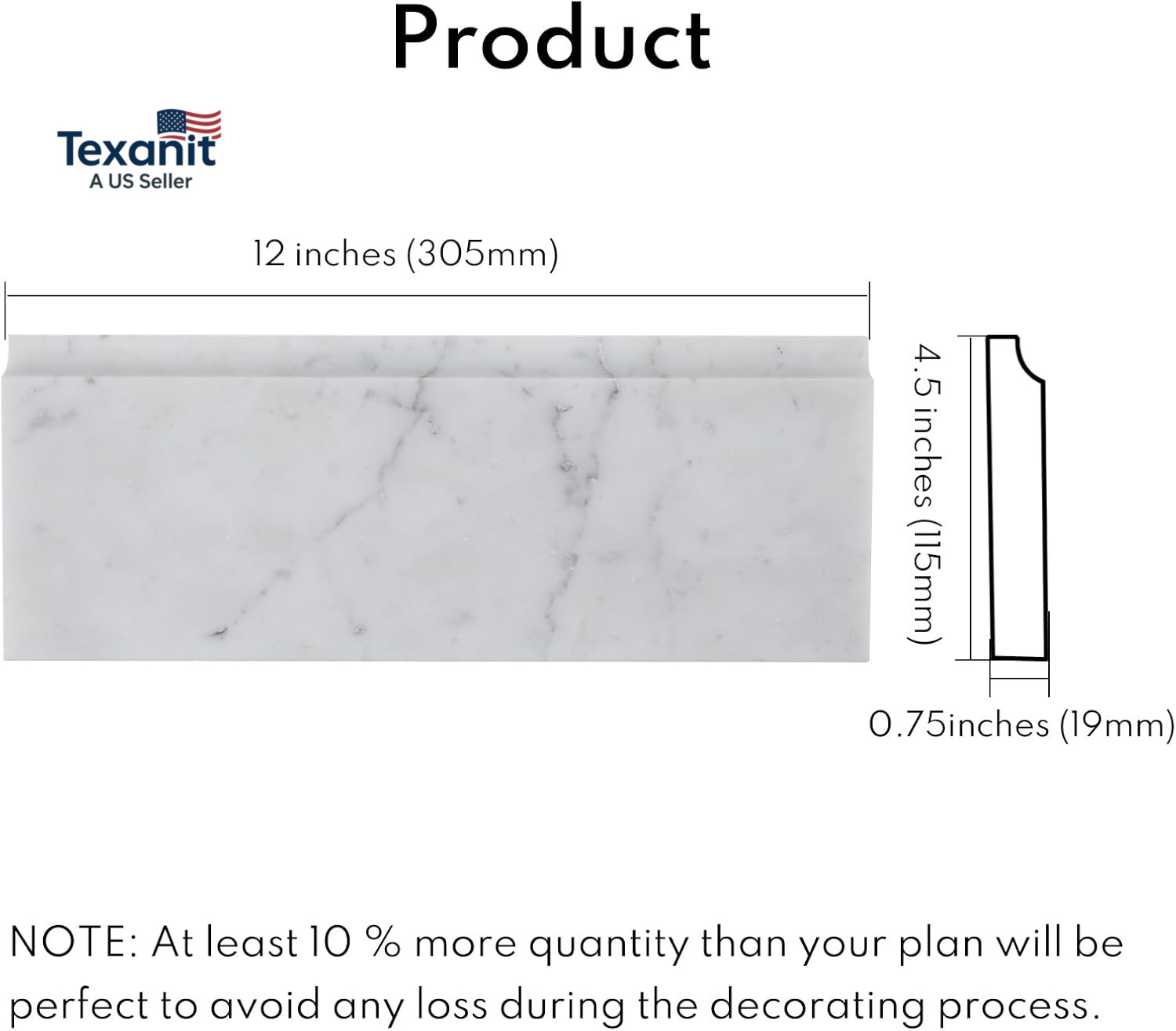 4 PCS Carrara Marble Baseboard for Kitchen Bathroom Floor Shower, White Marble T