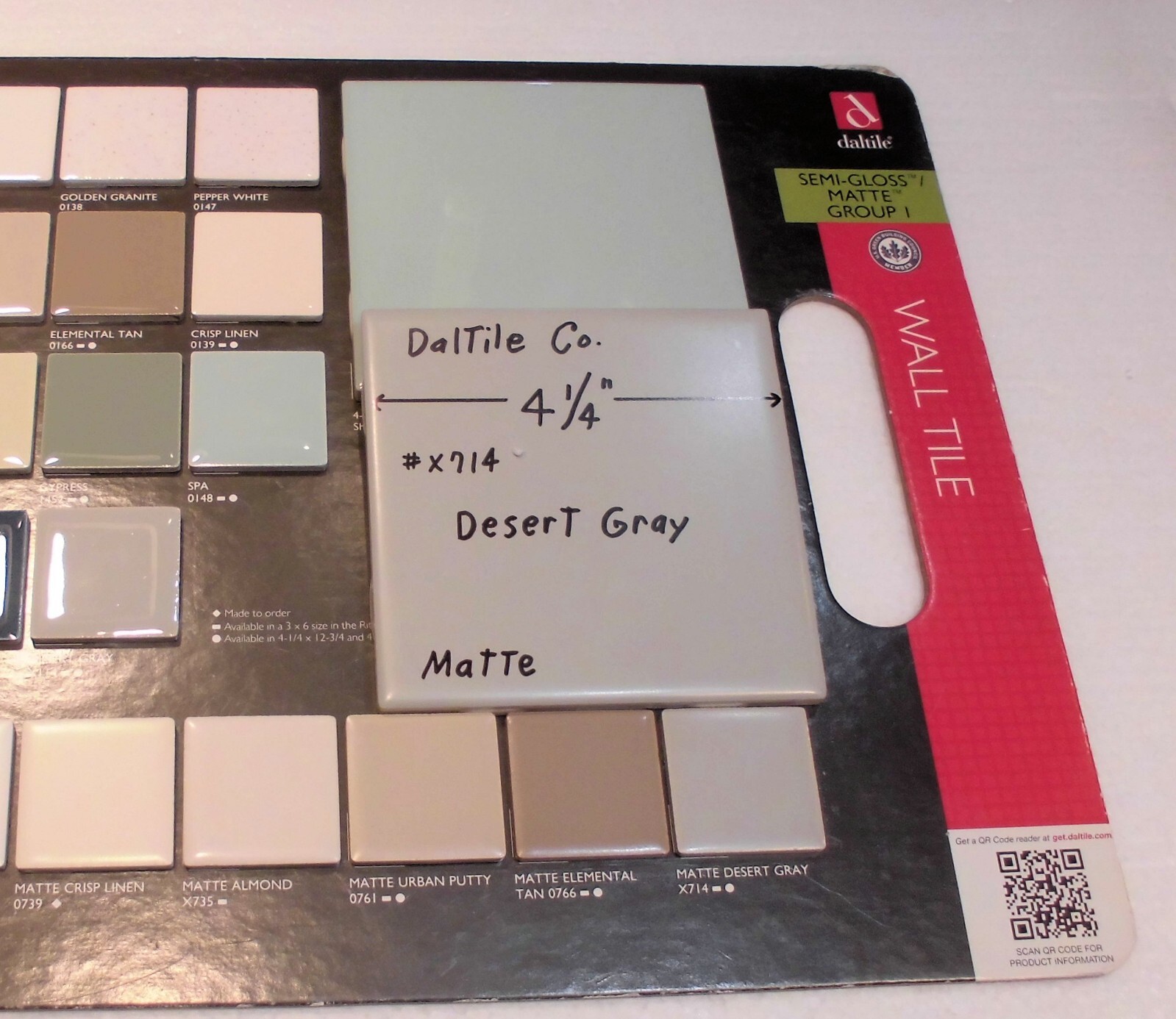 1 pc. Softer Matte Desert Gray: Ceramic Tile by Daltile… 4-1/4″ NEW
