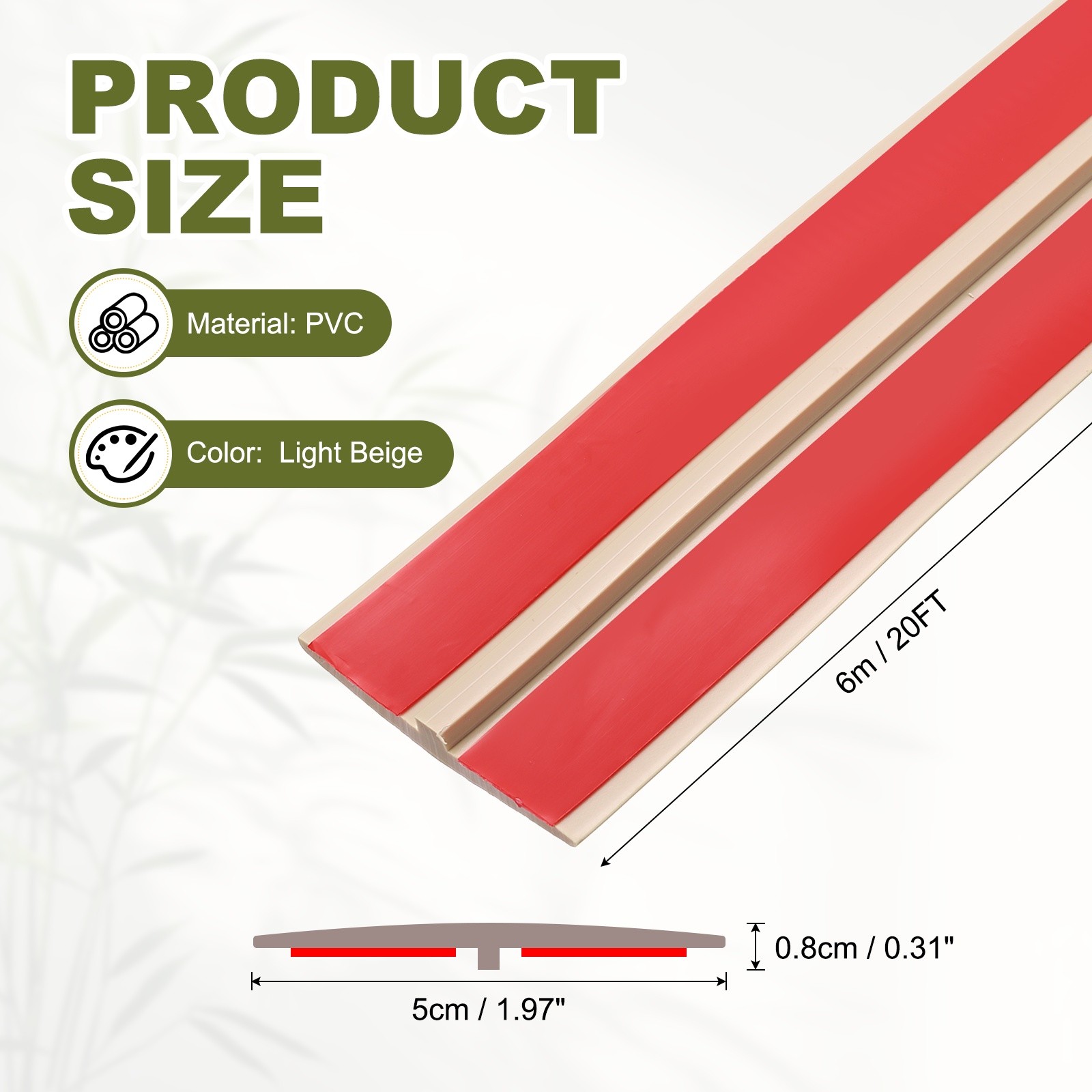 Floor Transition Strip, 20FTx1.97″x0.31″ T-Shaped Strips, Light Beige