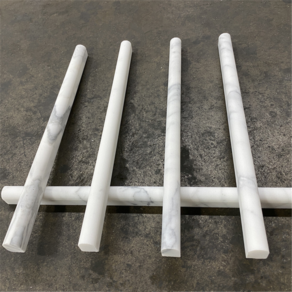 L18H 3/4×12 Pencil Liner Statuary Statuario White Marble Trim Molding Honed