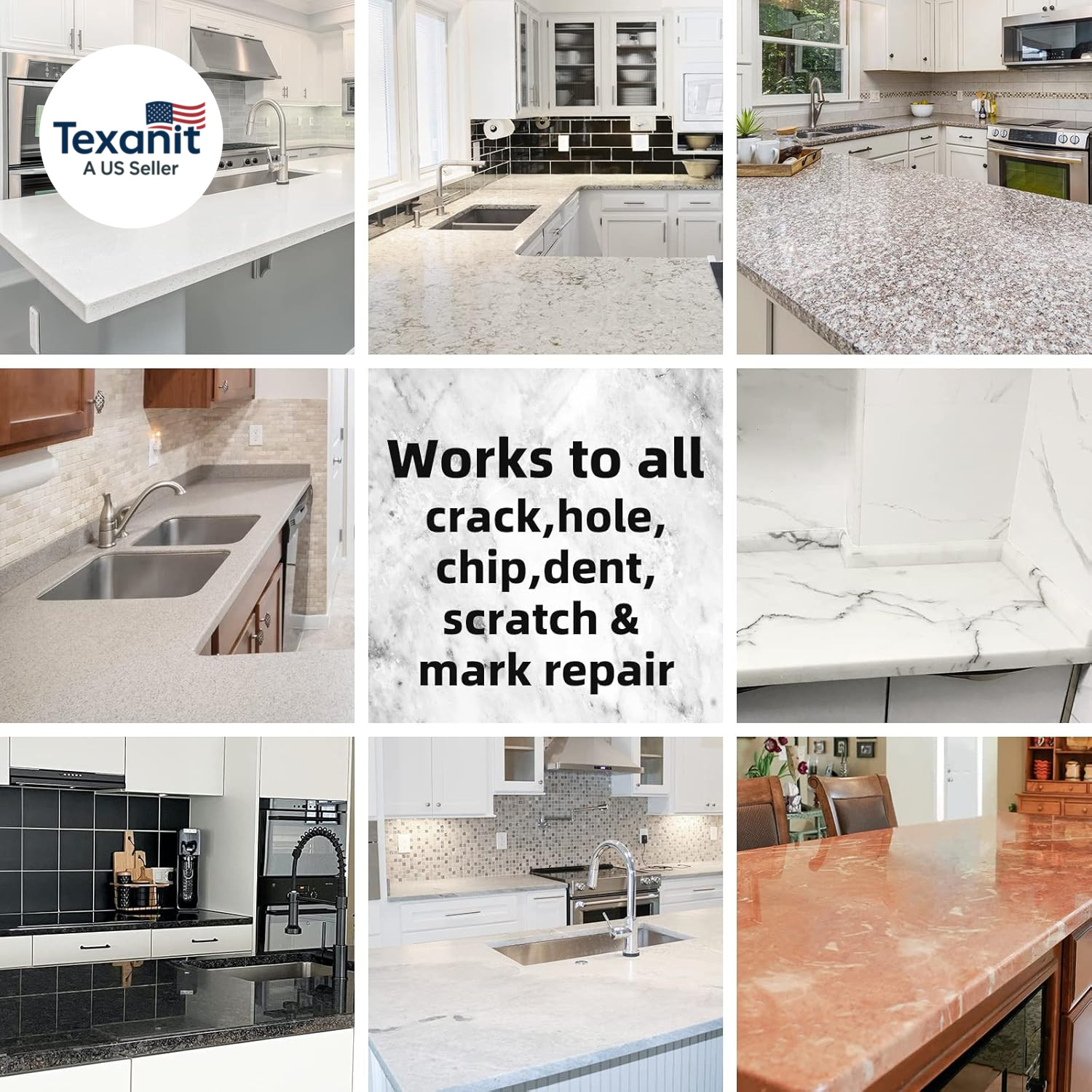 Tile and Granite/Marble Repair Kit, Porcelain Stone and Quartz Countertops Repai