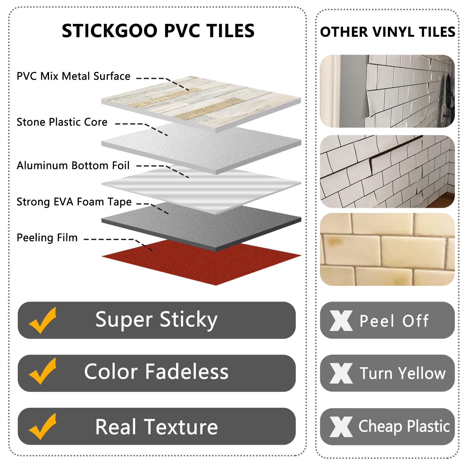Peel Stick Backsplash Tile 2 Sheets Sunny Beige PVC Mixed Metal Gold Self Adh…