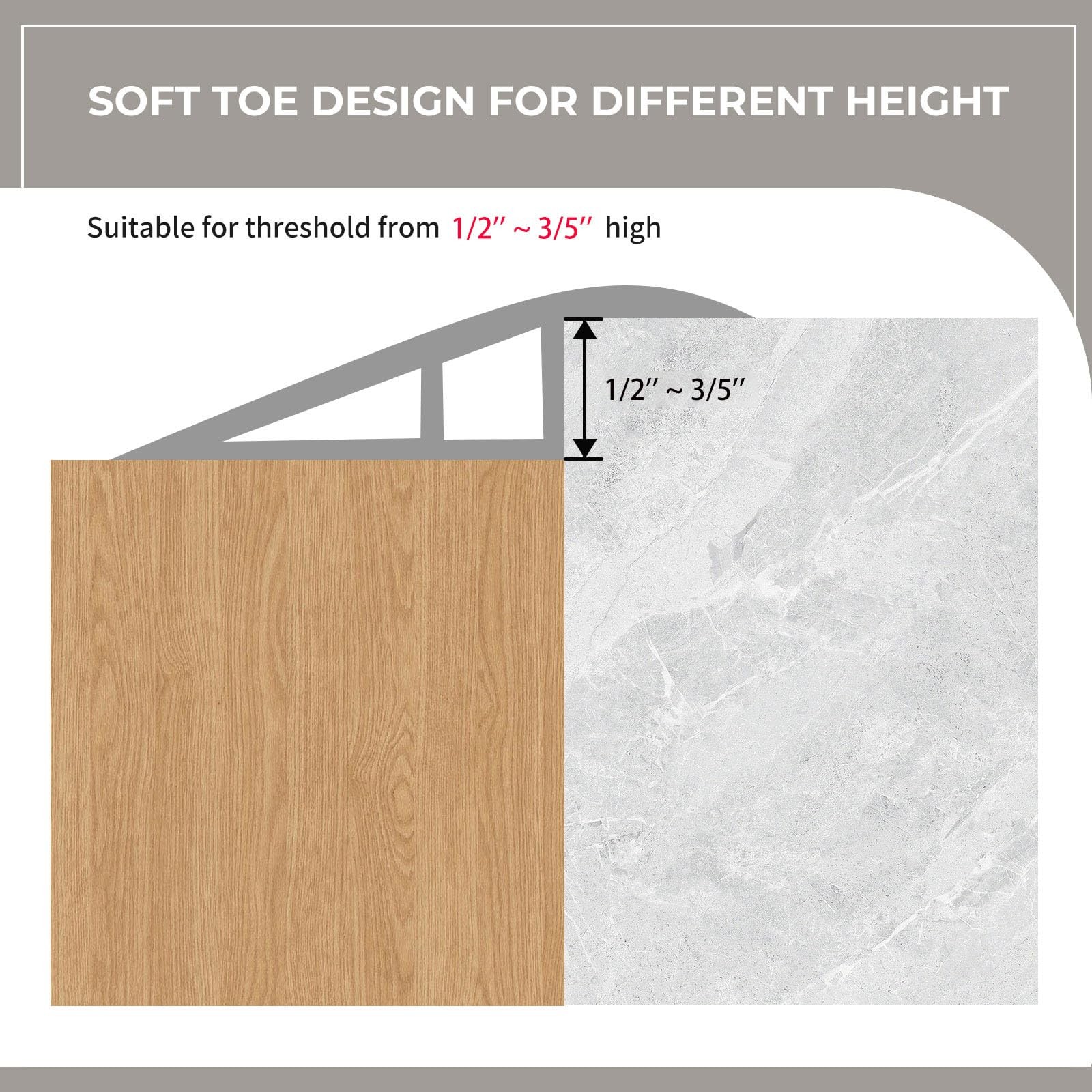 Door Threshold Ramp Floor Transition Strip 0.6” (H) 72”(L), Wood Grain Gray