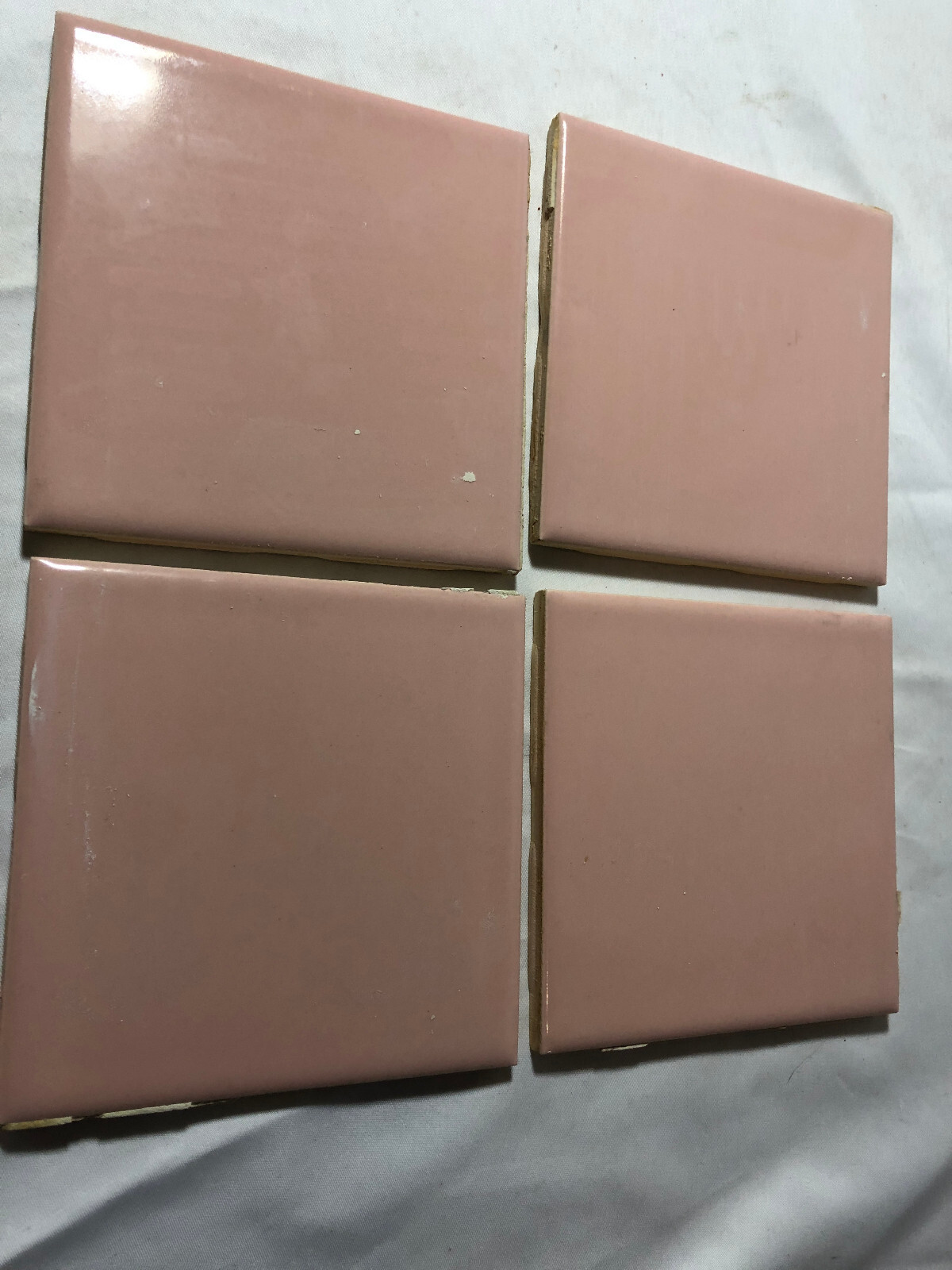 VTG Florida Tile Wall Ceramic Bath Mid Century Modern Pink Blush 4 3/8″ Set of 4