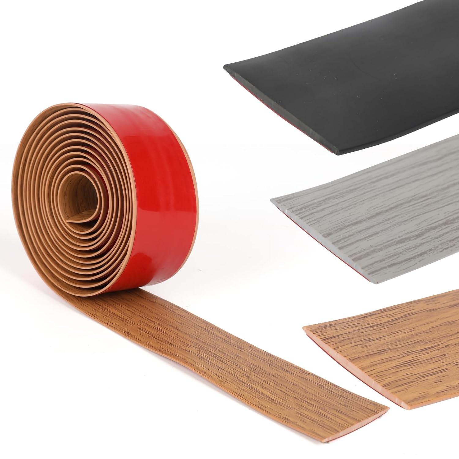 3 Inch X 10FT Floor Transition Strip Self Adhesive, Brown Wood Grain Vinyl Floor