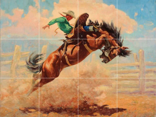 bucking broncos horse country western cowboys ceramic tile mural backsplash
