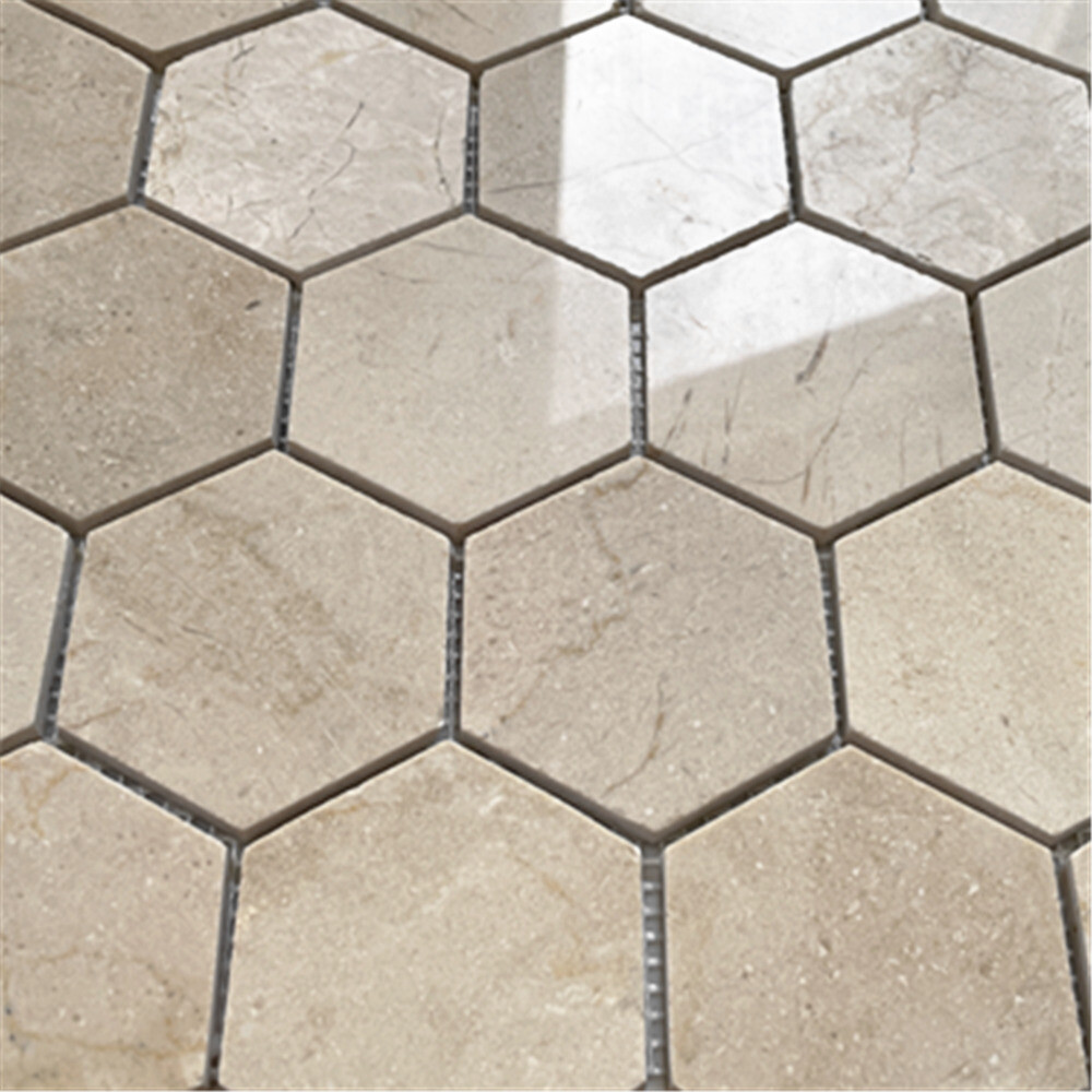 M33XP Crema Marfil Marble 3 inch Hexagon Mosaic Tile Polished