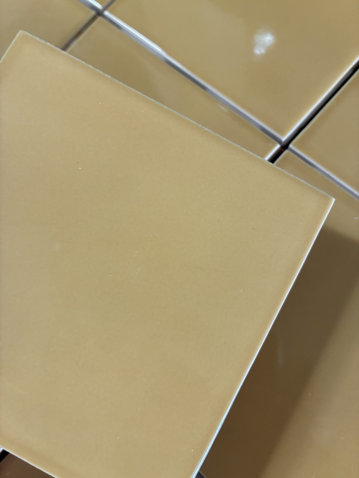 Lot of 9 Ceramic Roca Tile Mustard Yellow 4-1/4″ x 4-1/4″ USA
