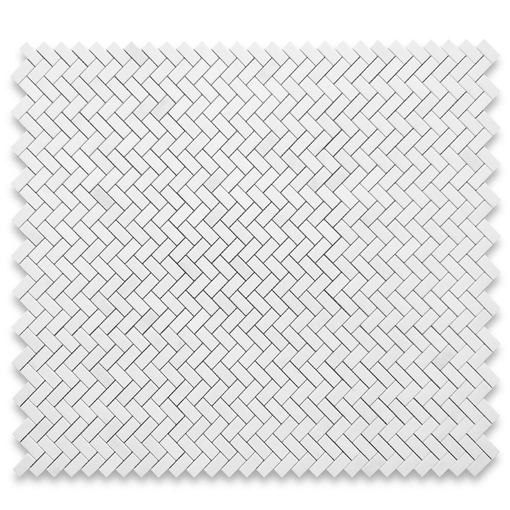 T71XP Thassos White Marble 1×2 Herringbone Mosaic Wall Floor Tile Polished