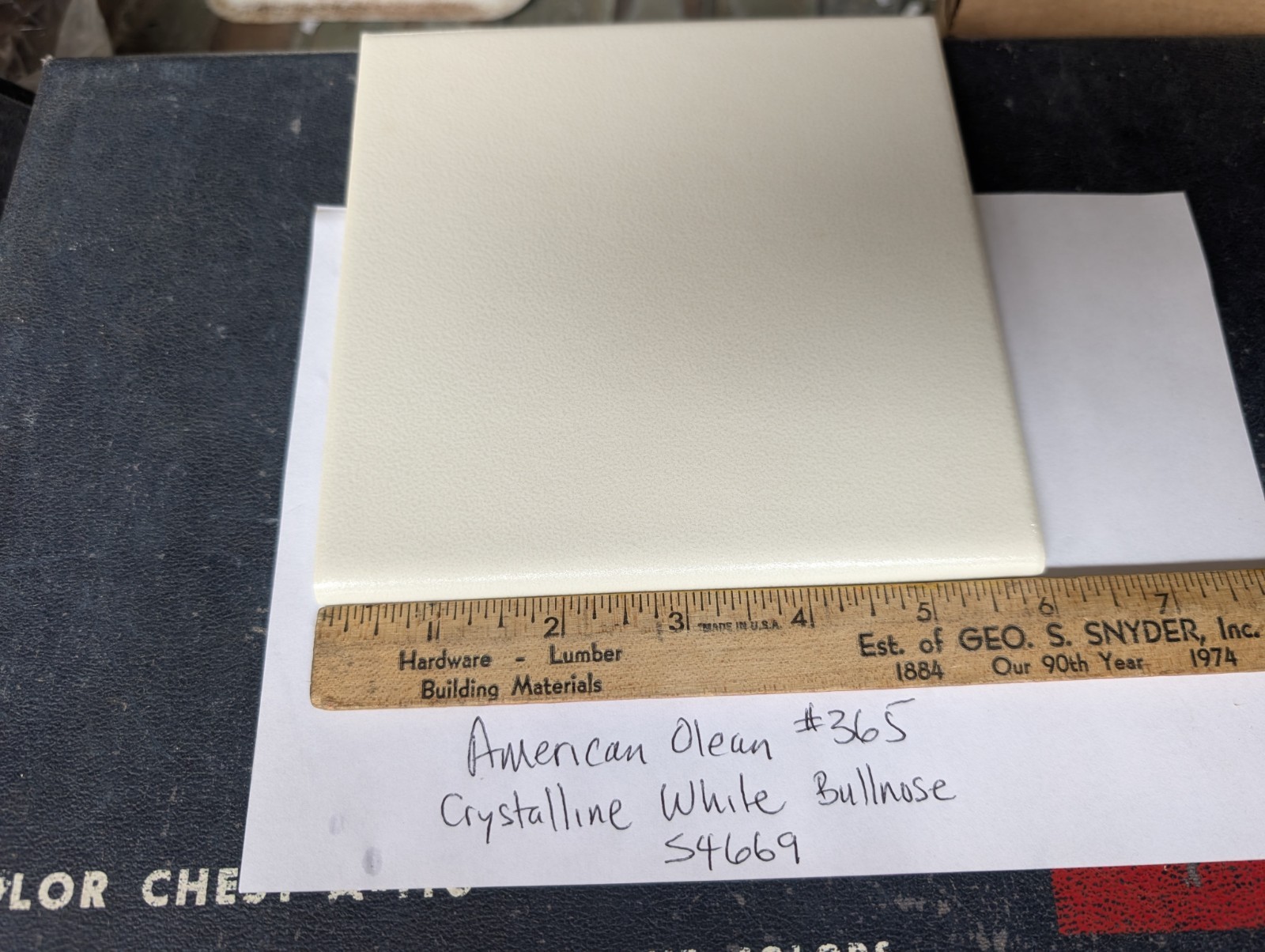 1 pc American Olean Crystalline White 6×6 ceramic tile #365 6″ Bullnose 60s 70s