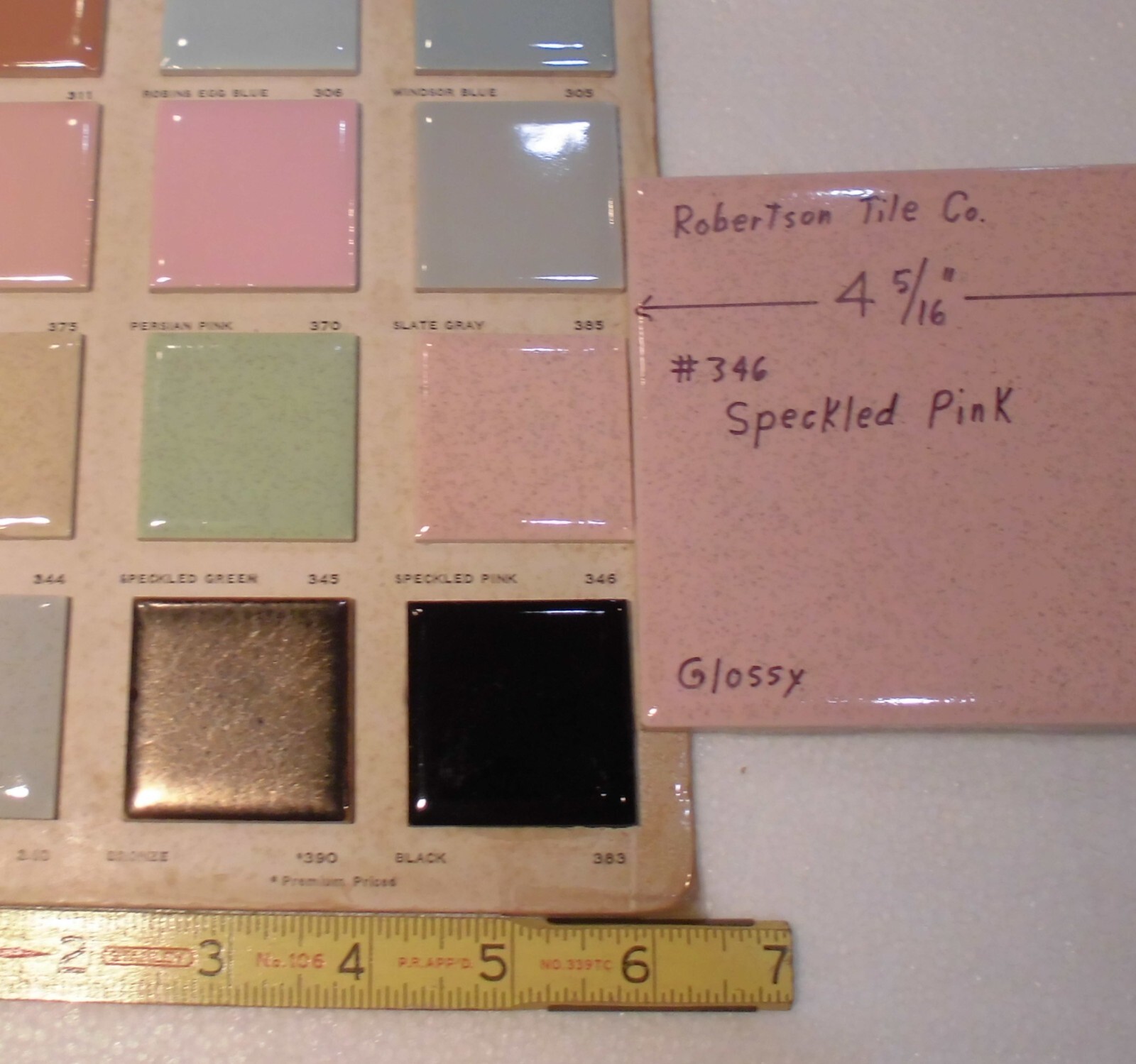 1 pc. Speckled Pink: 4-5/16″ Ceramic Tile by Robertson, pink + tiny specks, NEW