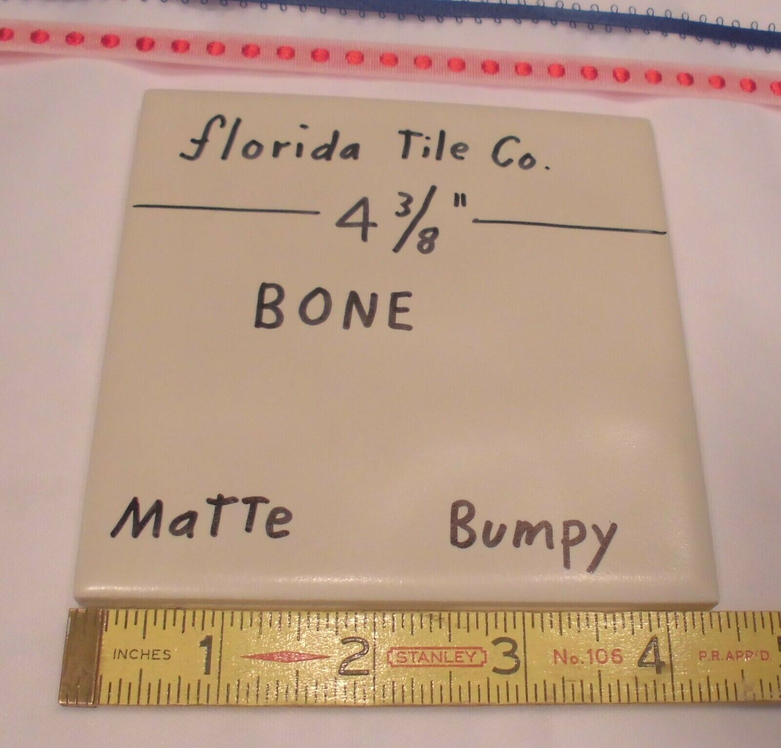 1 pc. Bone: Bumpy Matte Ceramic Tile 4-3/8″ by Florida: Big Thumb Prints, New