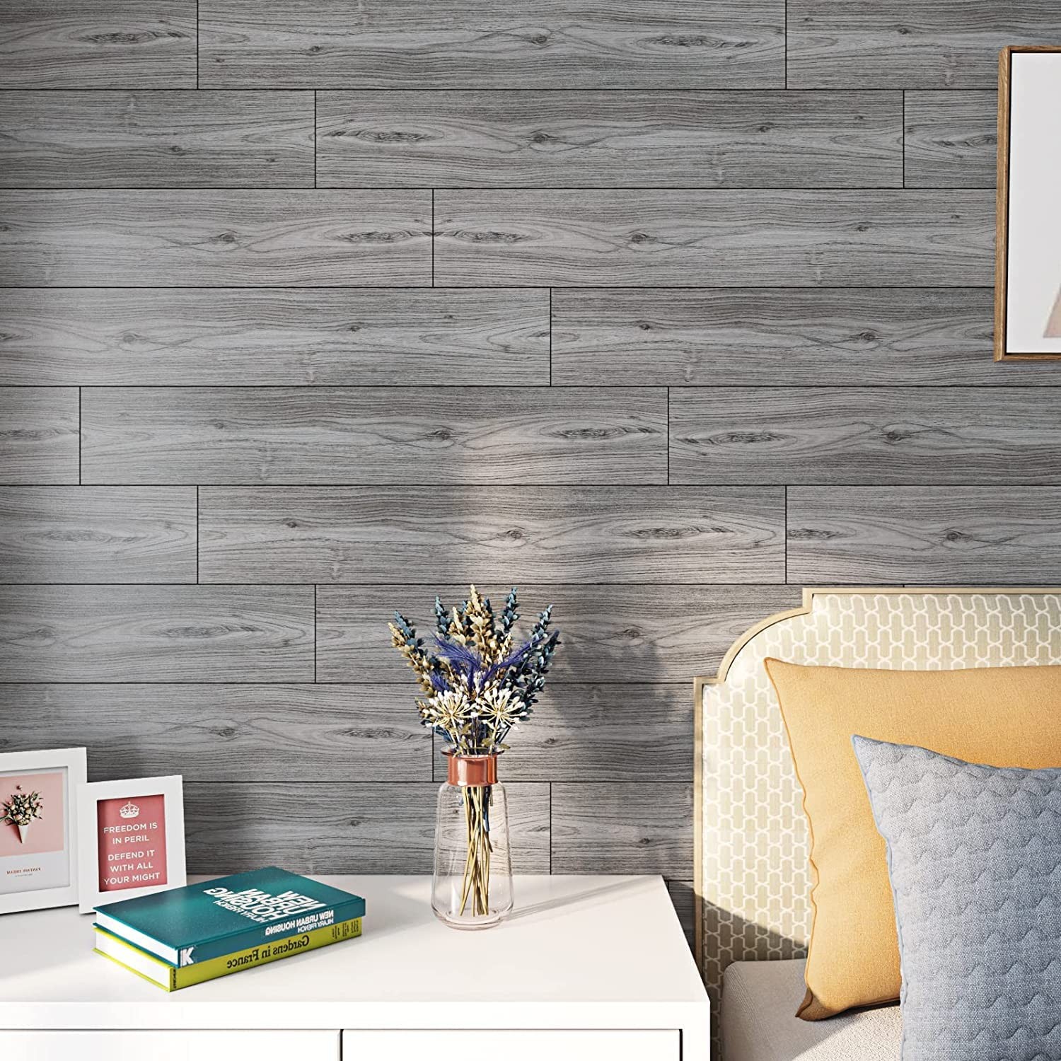 Funstick 6X36 30 Sheets Peel And Stick Floor Tile Waterproof Grey Wood Look