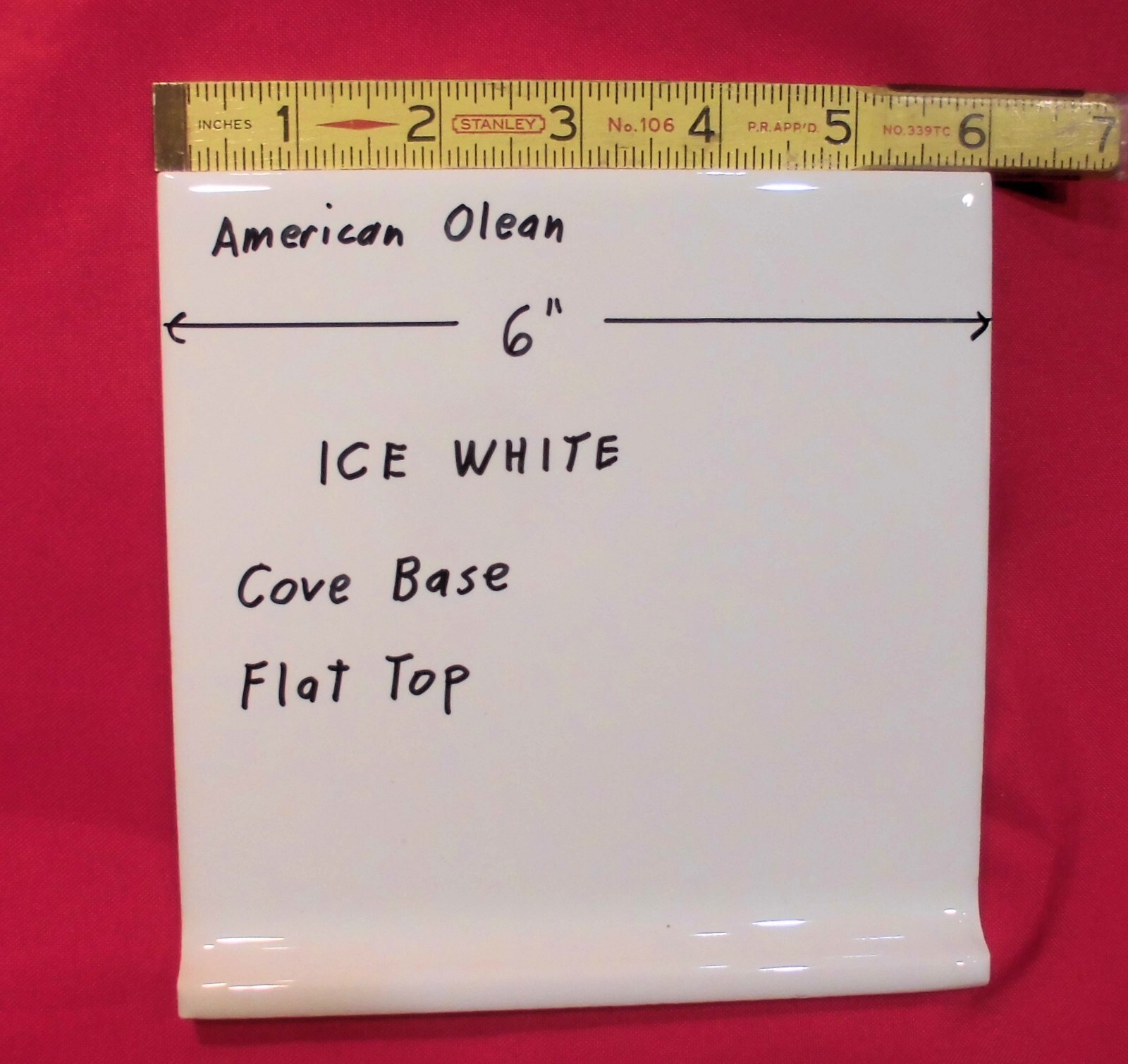 1 pc. Glossy Ice – Arctic White: Flat Top; base/cove Ceramic Tile: 6″ X 6″ NEW