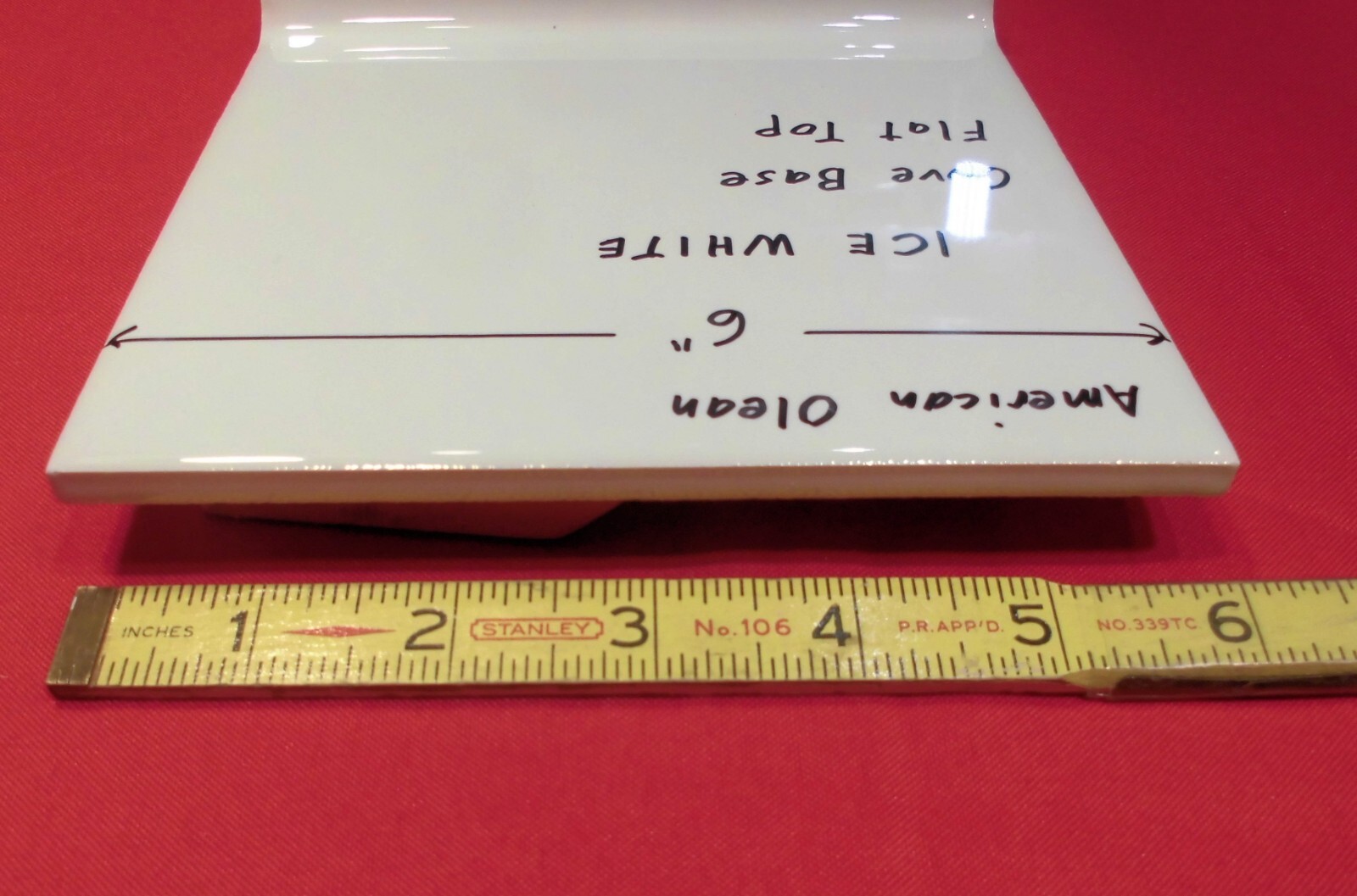1 pc. Glossy Ice – Arctic White: Flat Top; base/cove Ceramic Tile: 6″ X 6″ NEW