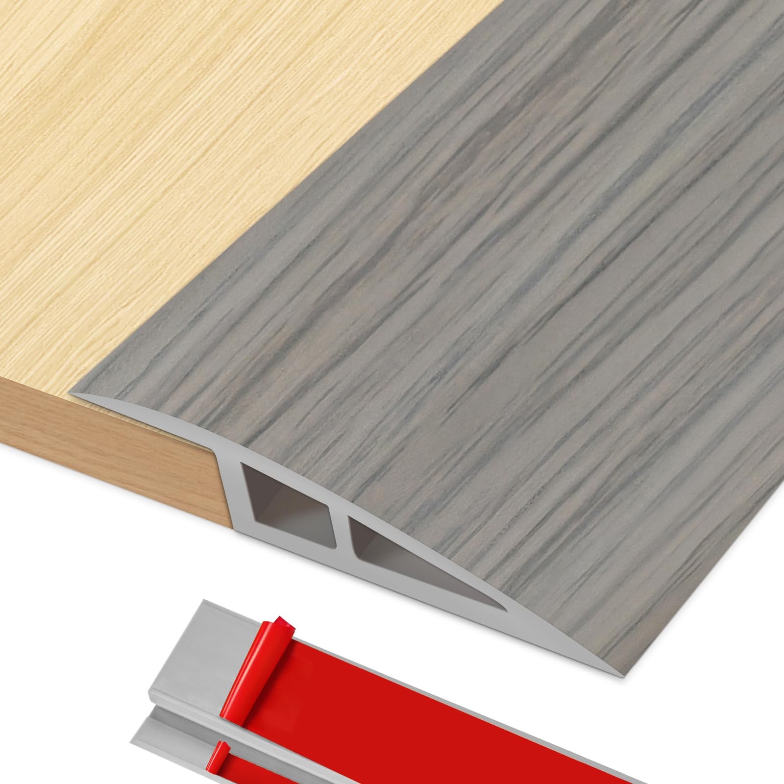 Door Threshold Ramp Floor Transition Strip 0.6” (H) 72”(L), Wood Grain Gray