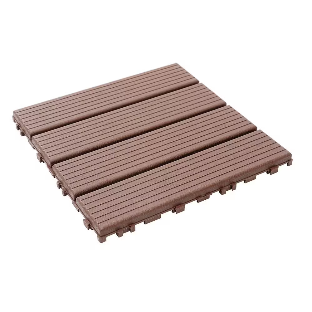 Dark Brown 1 Ft. X 1 Ft. All-Weather Plastic Outdoor Interlocking Deck Tiles Str