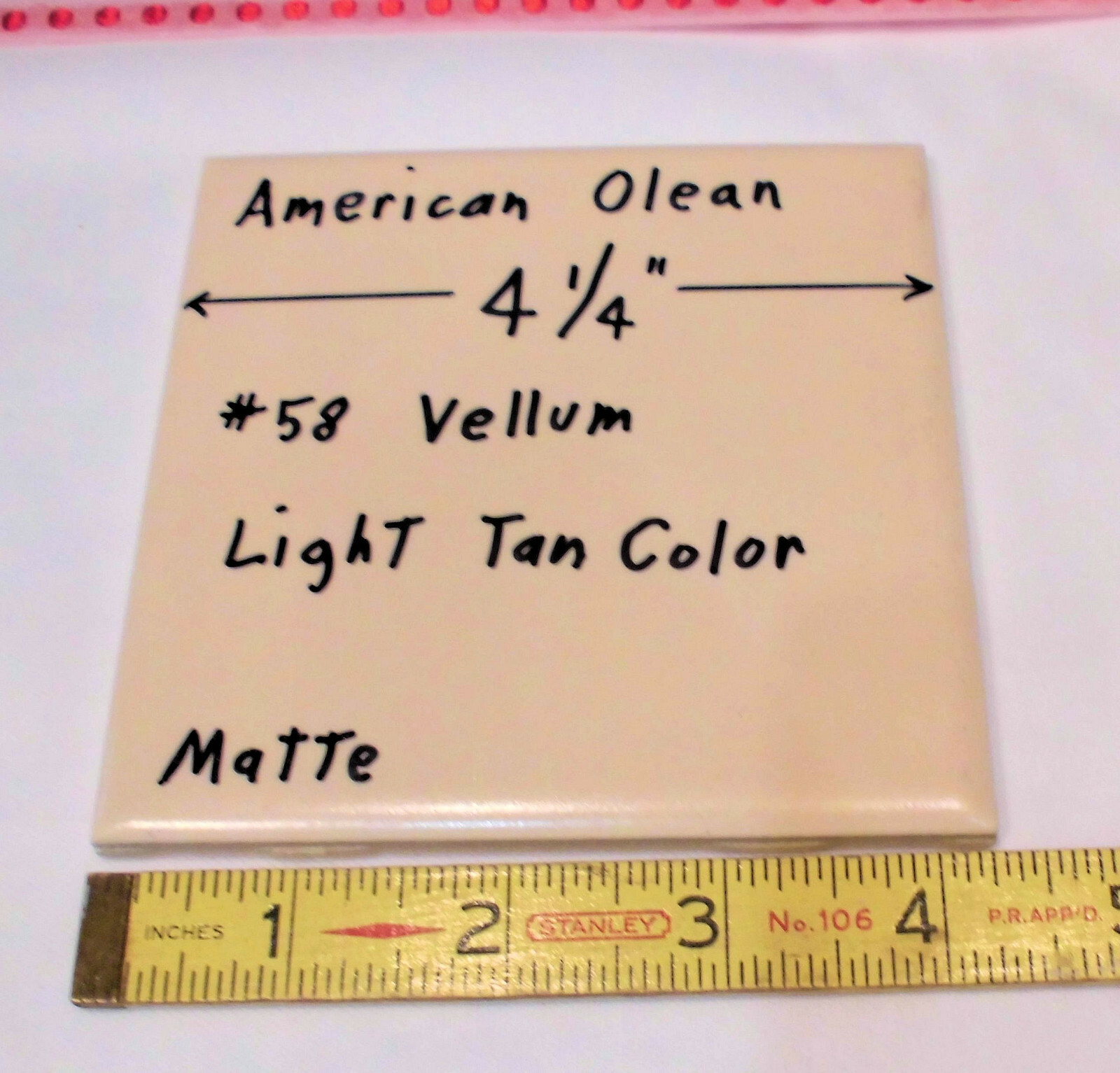 1 pc. Vintage Ceramic Tile *Matte Vellum* by American Olean Co. 4-1/4″ Light Tan