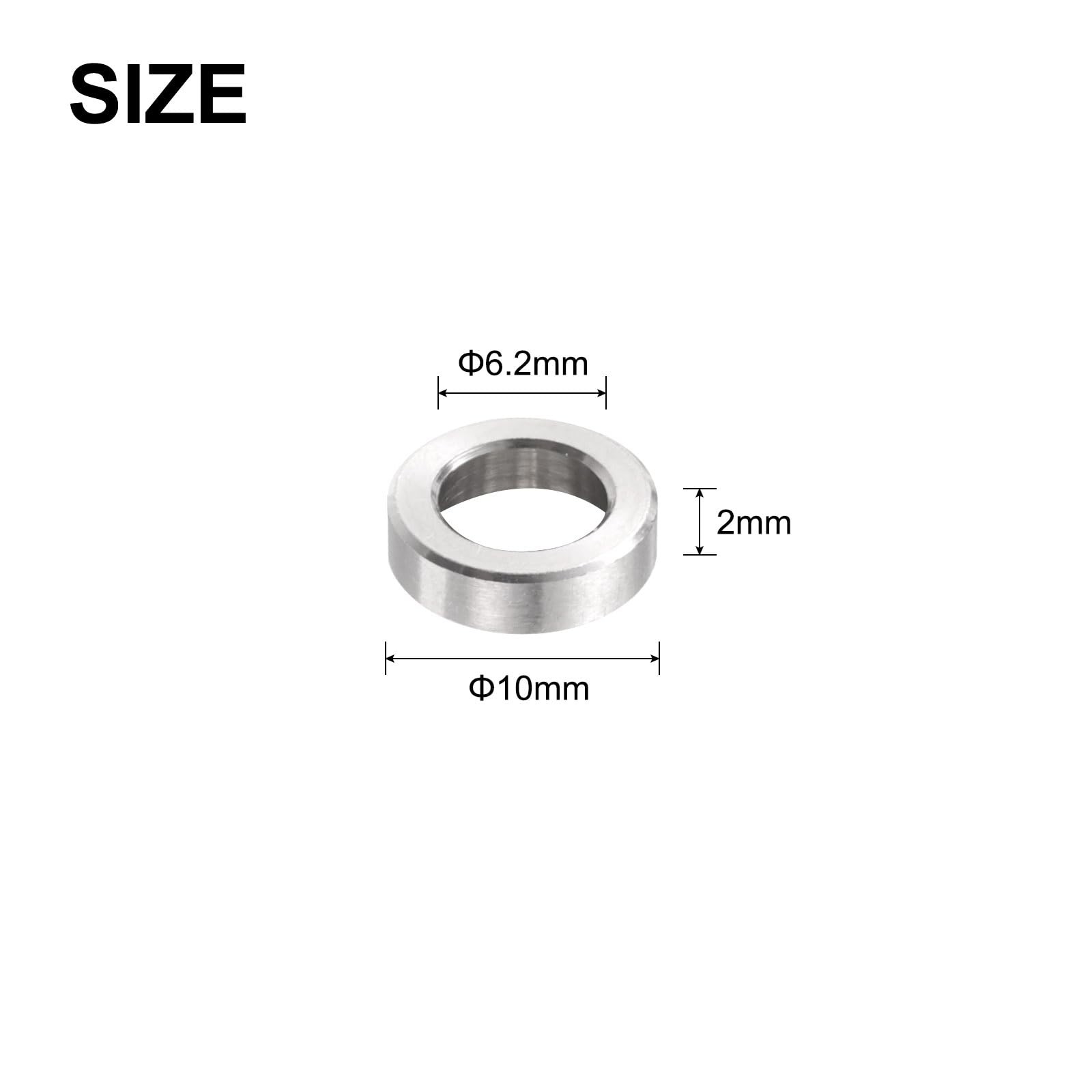 uxcell 12pcs Stainless Steel Spacer 6.2mm Bore x 10mm OD x 2mm Length Screw Bush