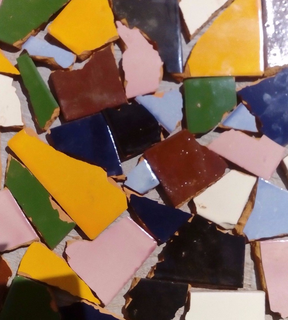 Pounds of Broken Talavera Mexican Ceramic Tile in Mixed Solid Colors #002