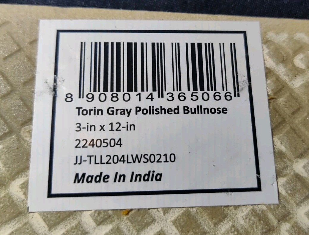 Style Selections #2240504 Torin Grey 3″ X 12″ Bullnose Porcelain Tile 10 Pcs