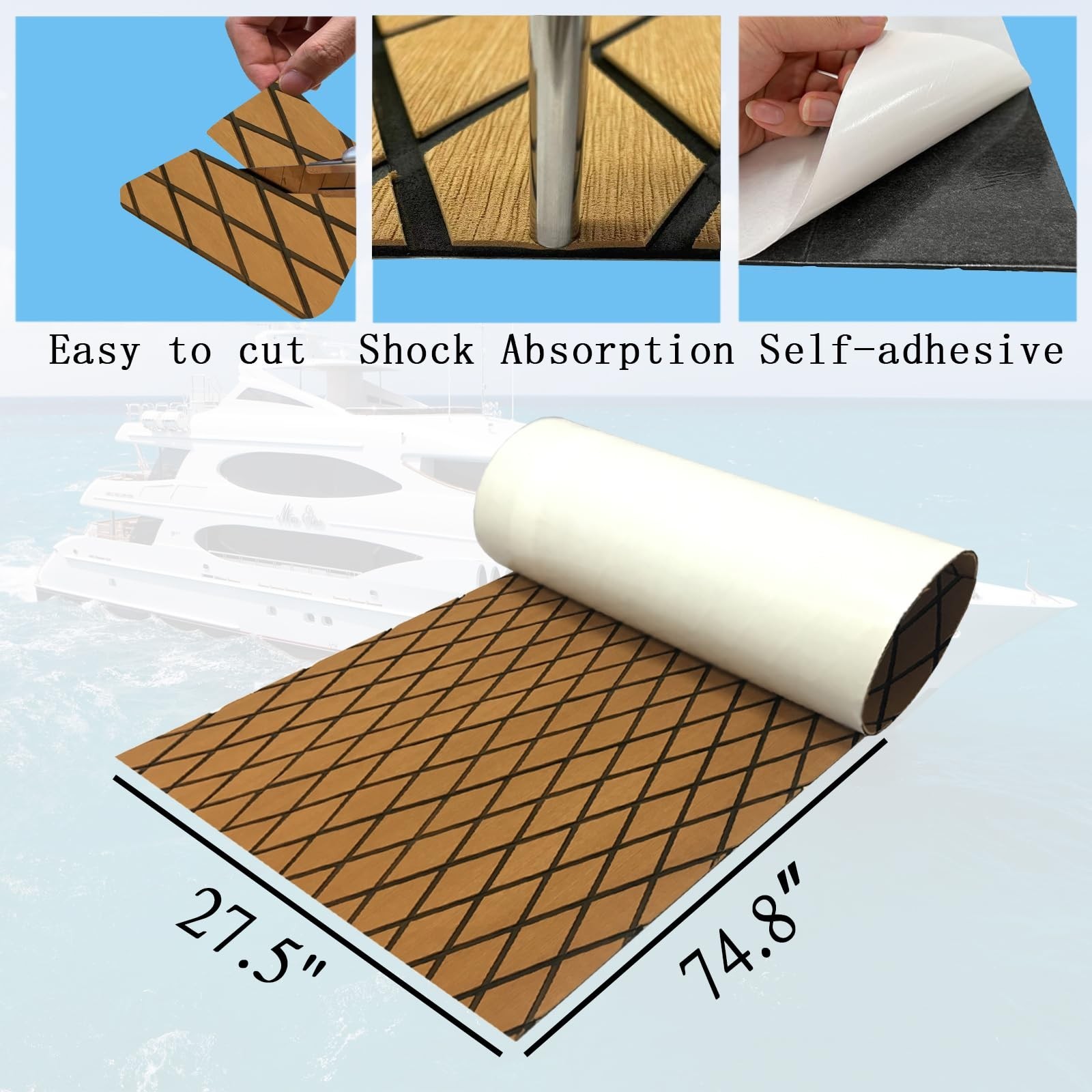 Boat Flooring Mat EVA Foam Boat Decking Marine Carpet Faux Teak Sea Decking S…