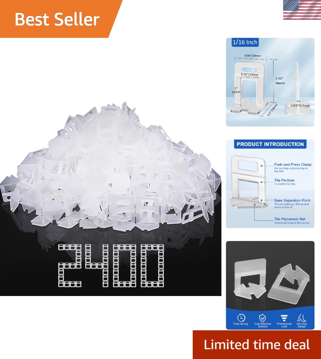 Tile Leveling System Clips – DIY 2400 Tiles Leveler Spacers – 1/16 Inch Tile …
