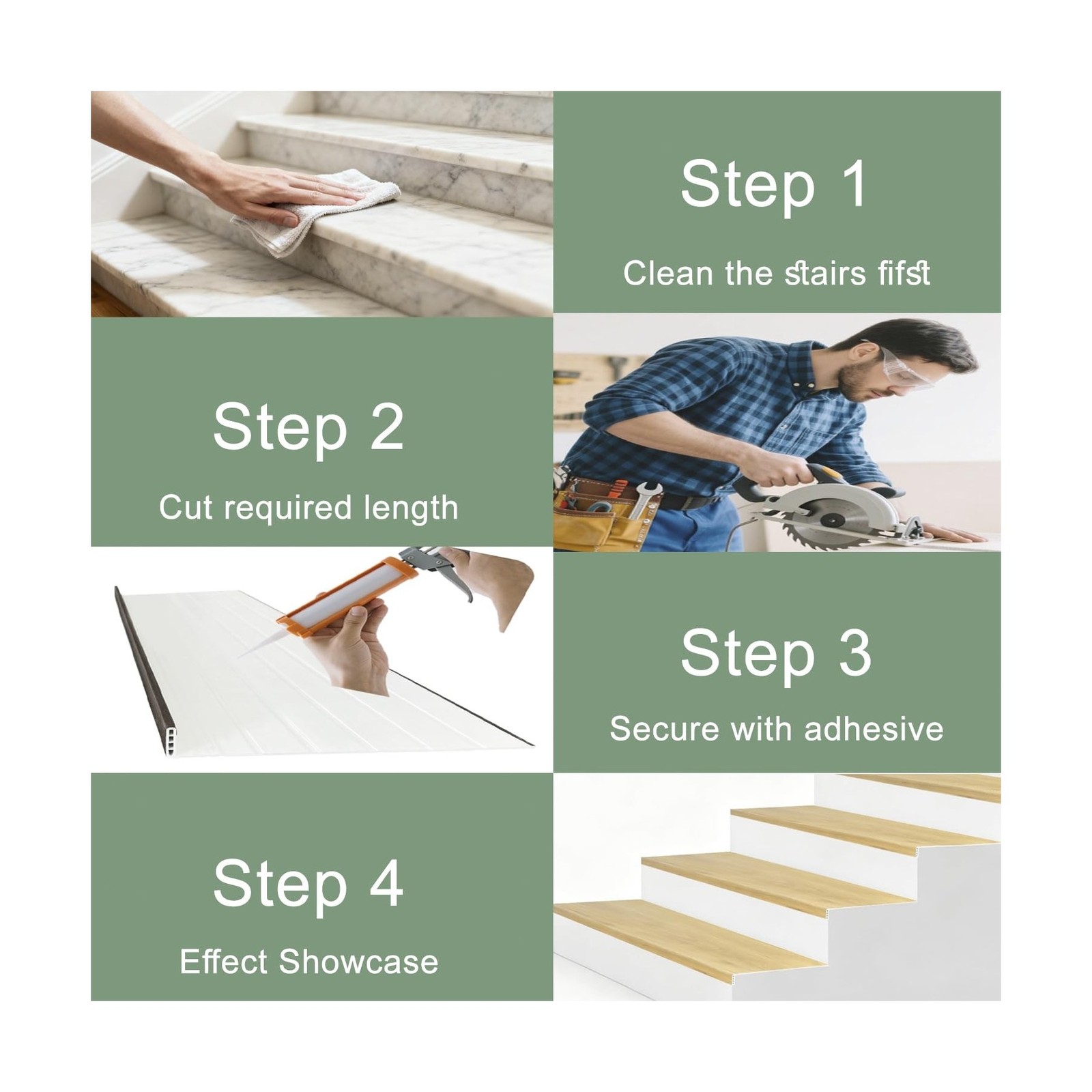 Non Slip Stair Treads for Stair Remodel, 4 Pieces 47×11.8 inch Wood Plastic C…