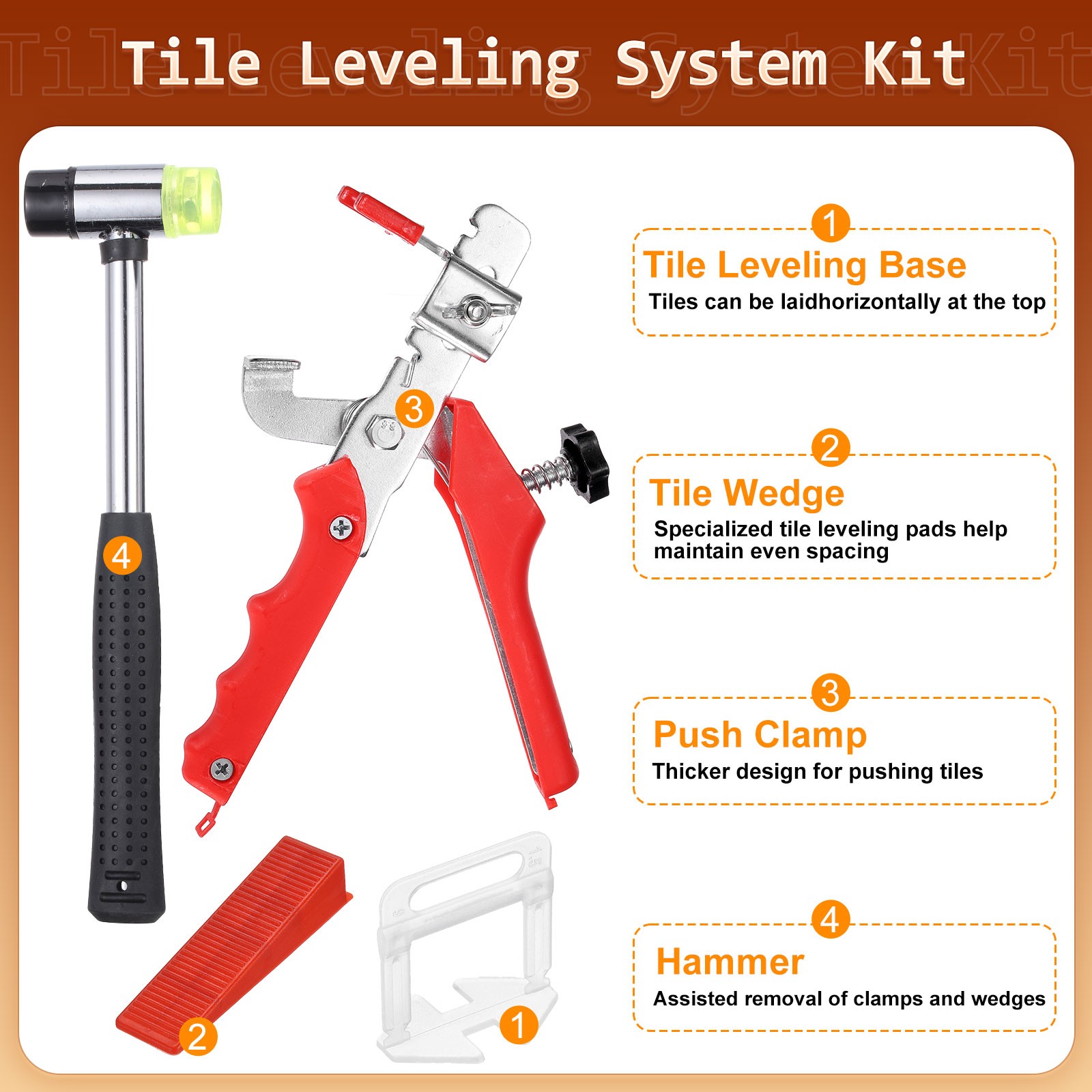 1 Set Tile Leveling System Kit, Wall/Floor Adjustment Leveling System, Red