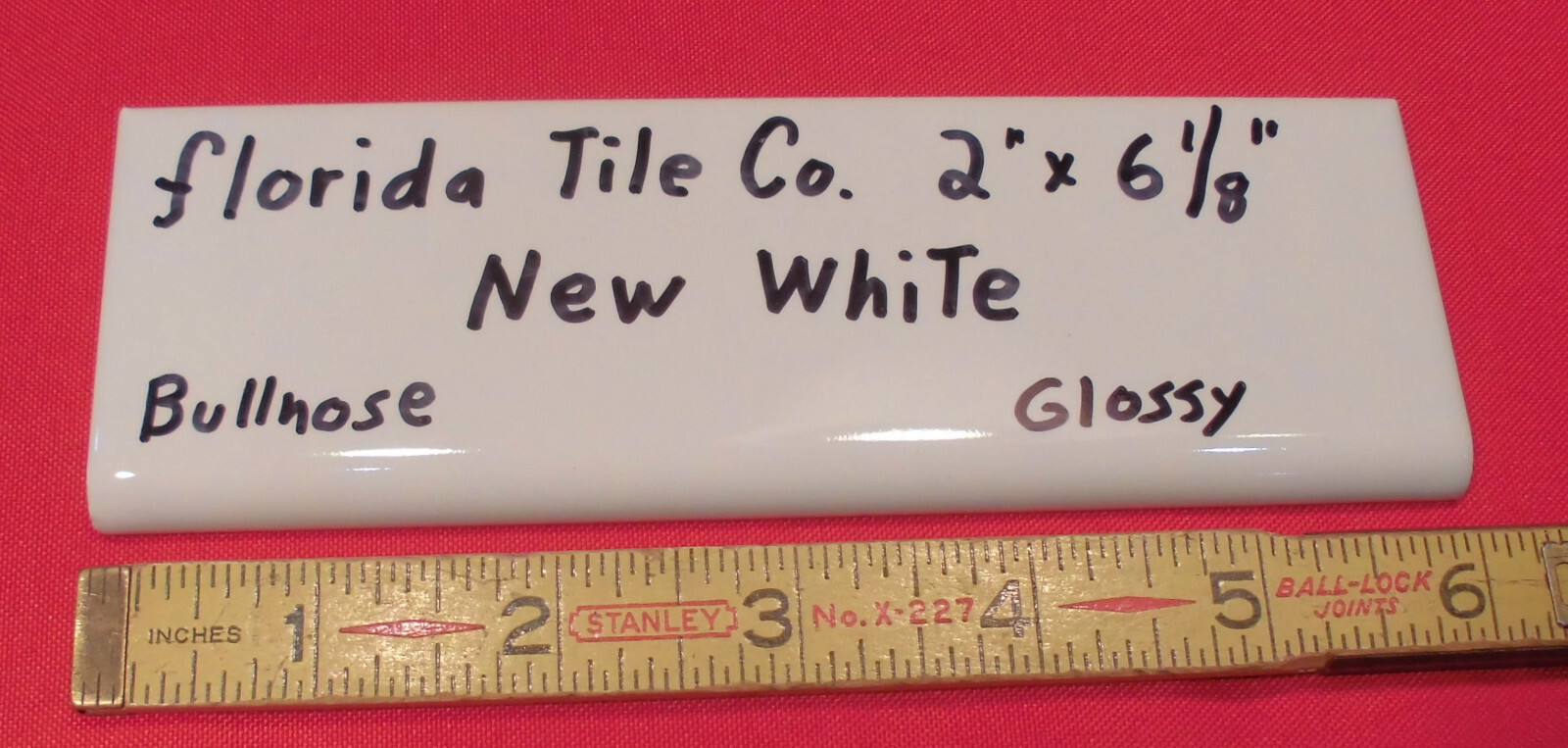 1 pc. Florida Tile Co. *Gloss New White #100* Bullnose Ceramic Tile, flat type